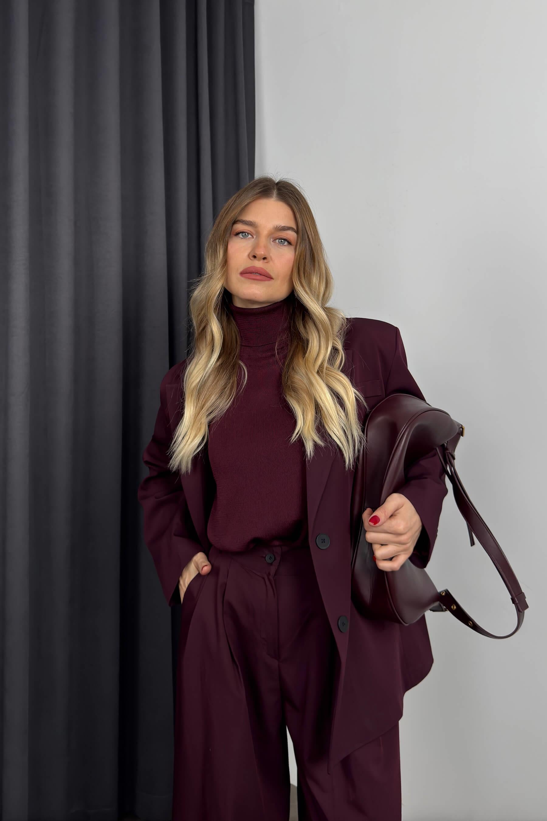 Mürdüm Oversize Blazer Ceket Pantolon Takım