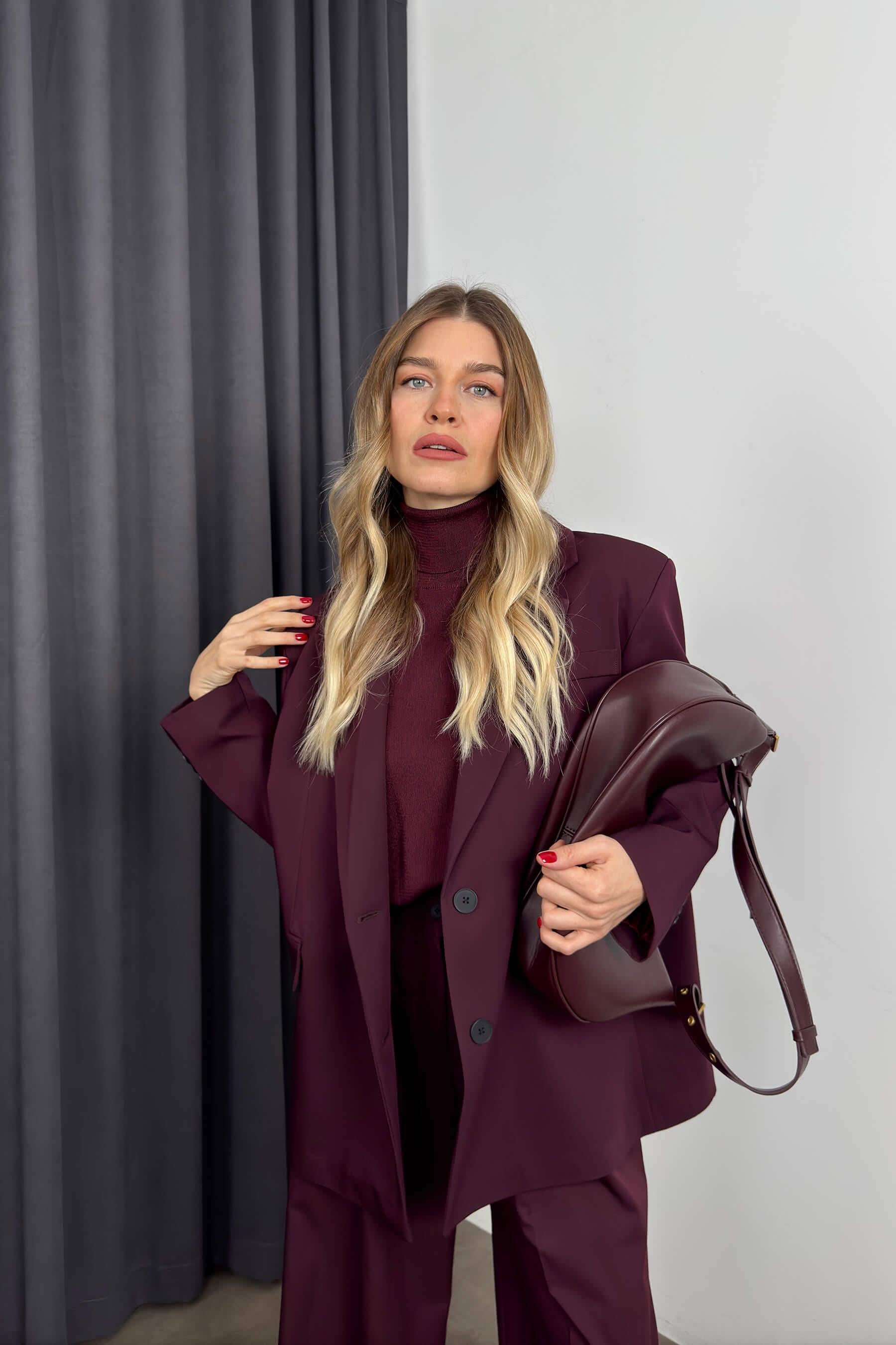 Mürdüm Oversize Blazer Ceket Pantolon Takım