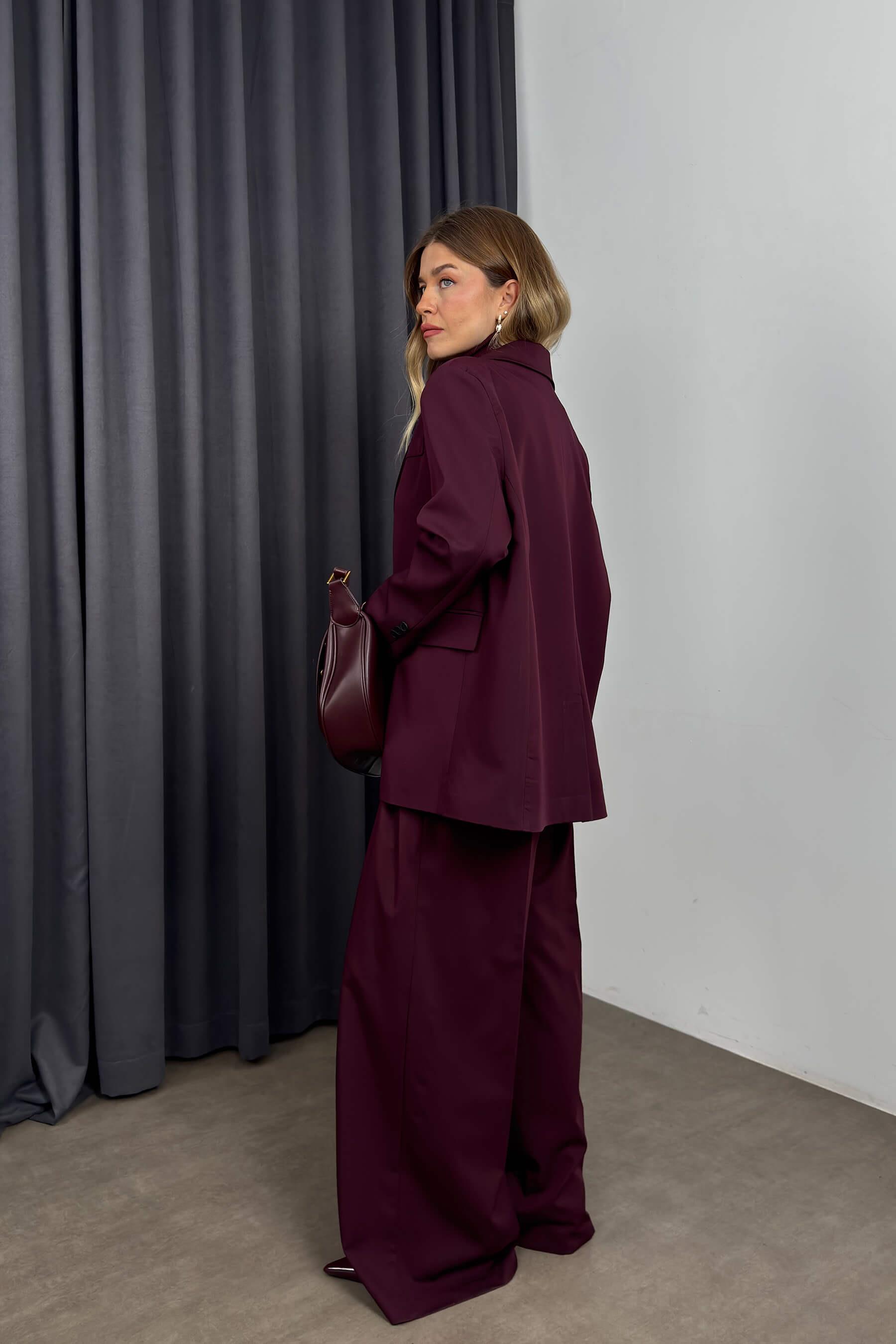 Mürdüm Oversize Blazer Ceket Pantolon Takım