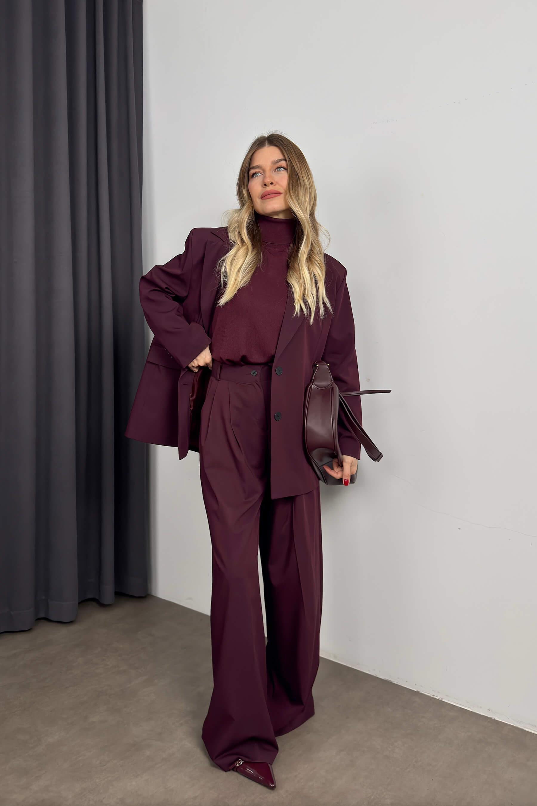 Mürdüm Oversize Blazer Ceket Pantolon Takım