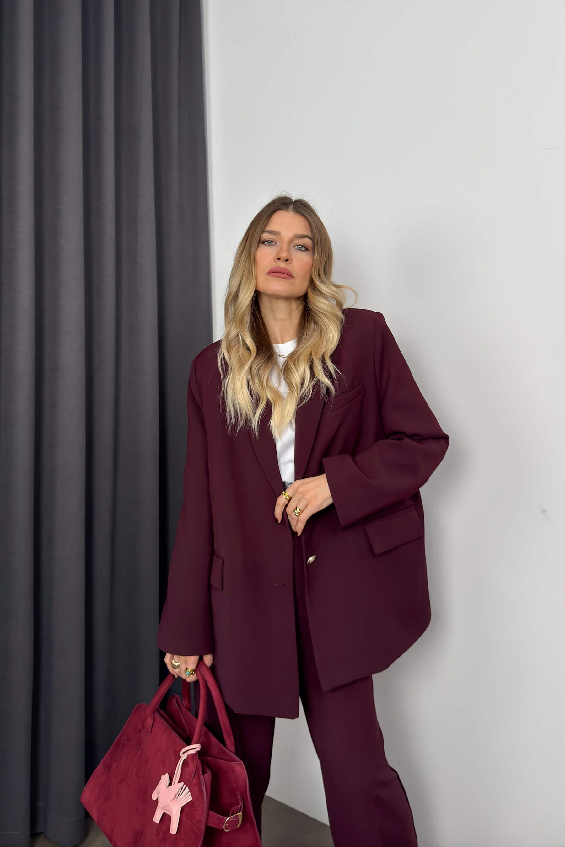 Mürdüm Oversize Ceket Pantolon PremiumTakım