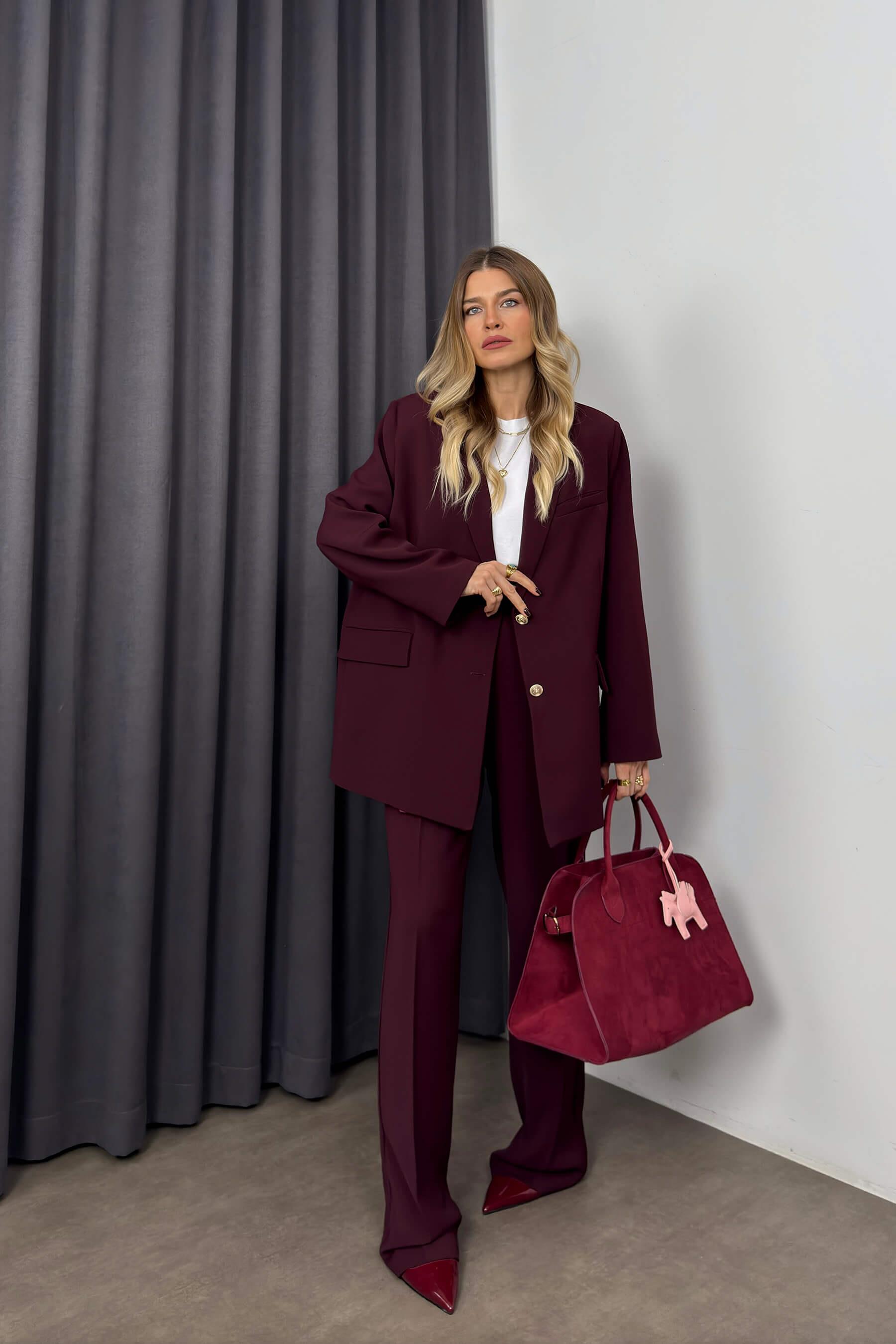 Mürdüm Oversize Ceket Pantolon PremiumTakım