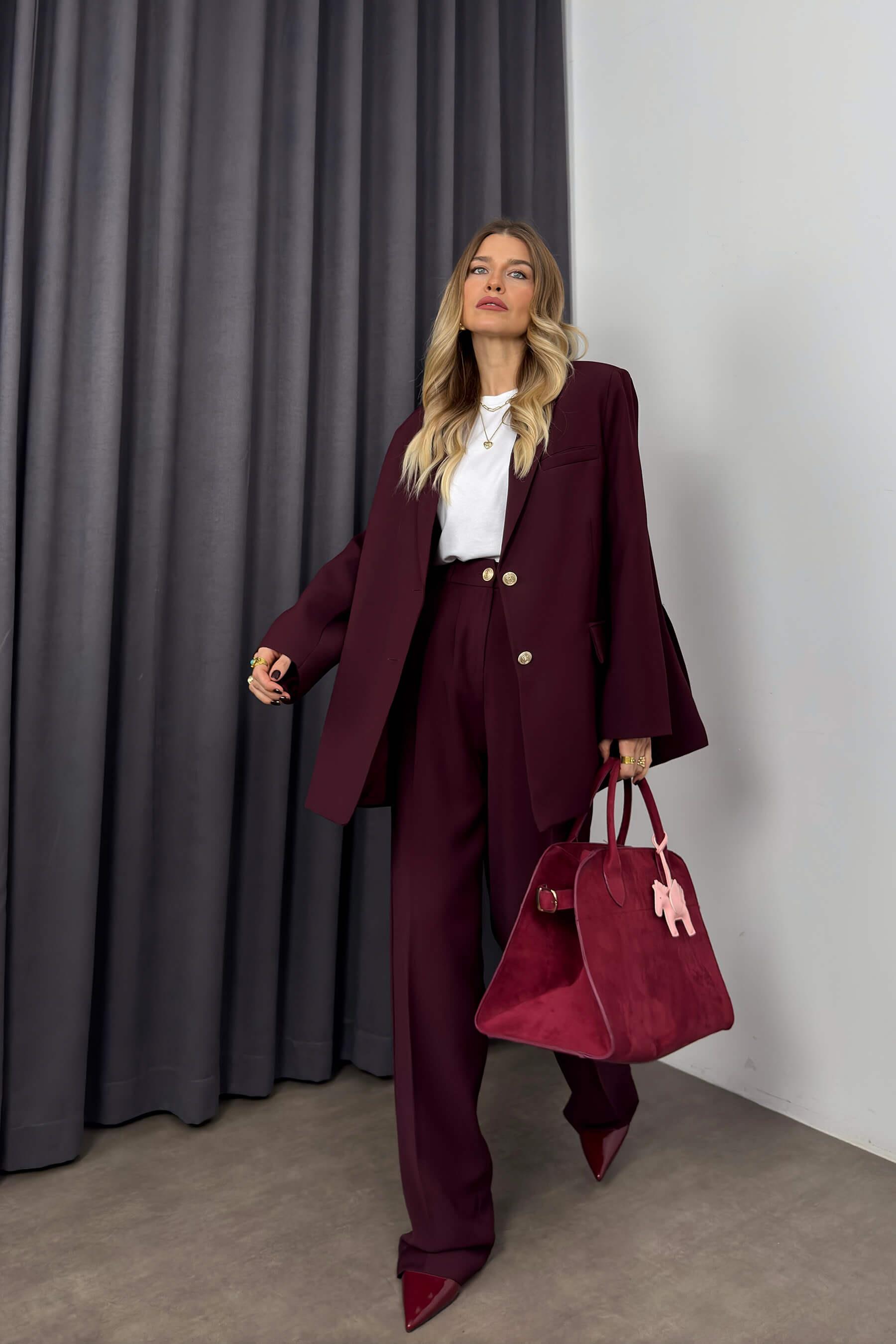 Mürdüm Oversize Ceket Pantolon PremiumTakım
