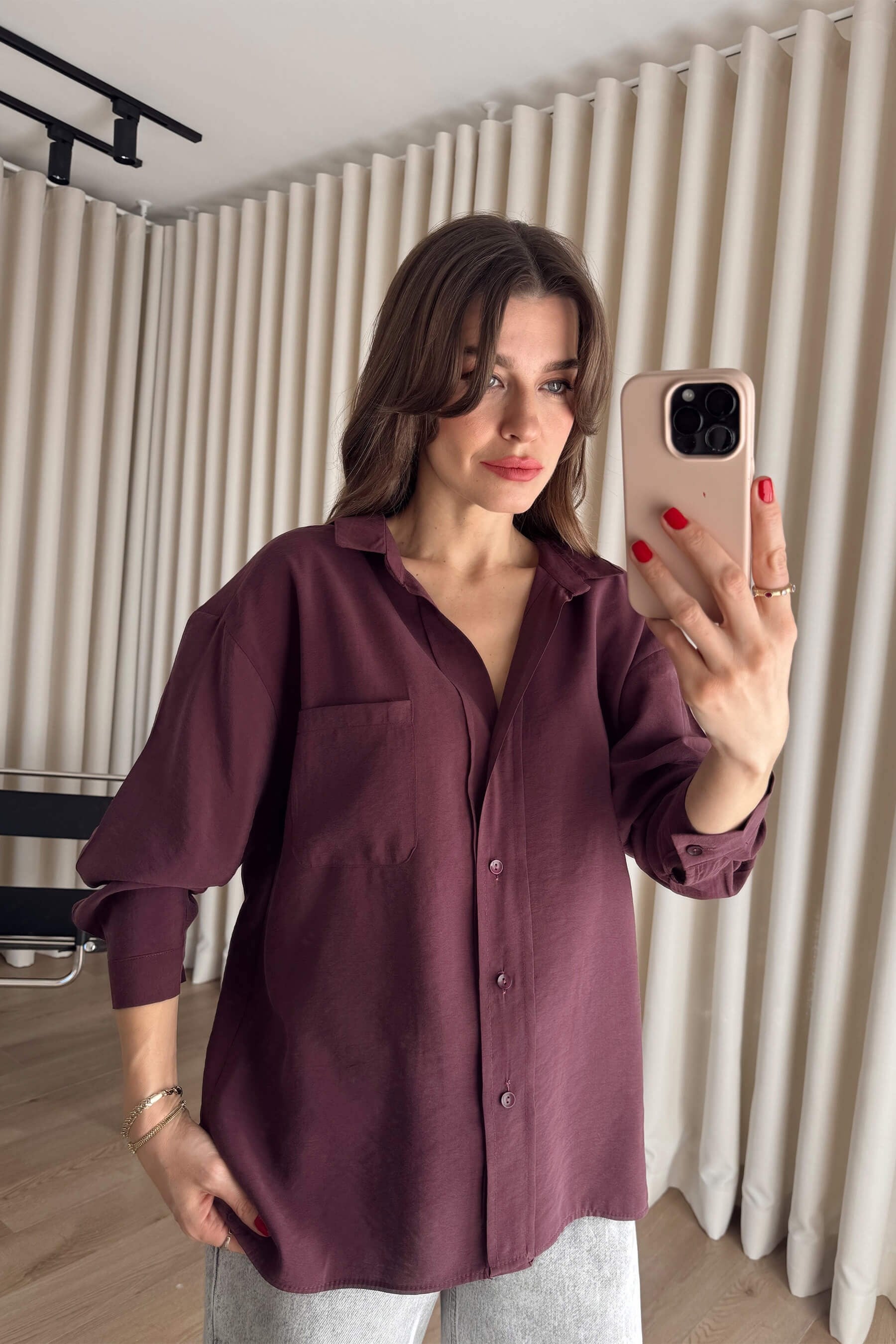 Mürdüm Oversize Modal Kumaş Gömlek