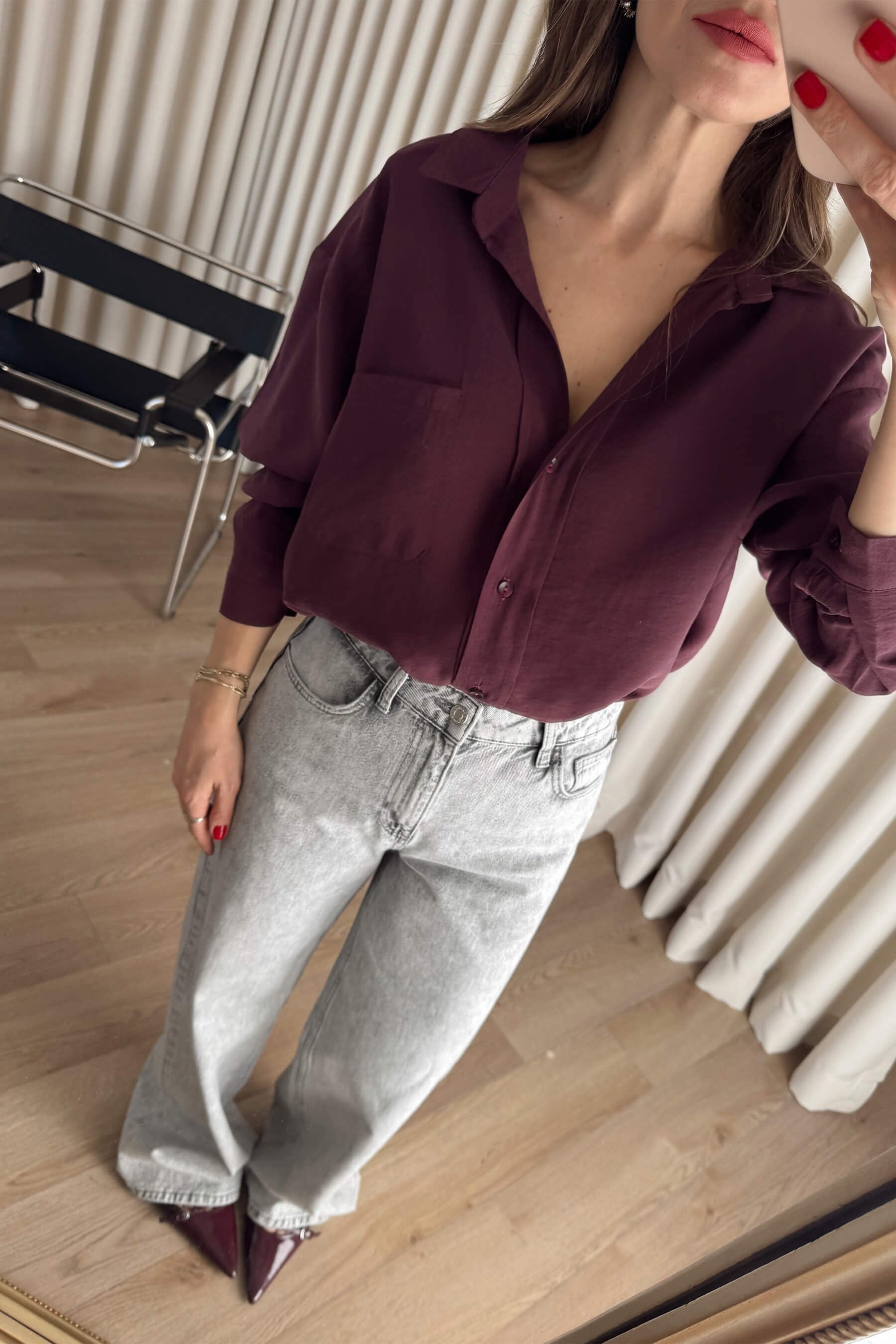 Mürdüm Oversize Modal Kumaş Gömlek