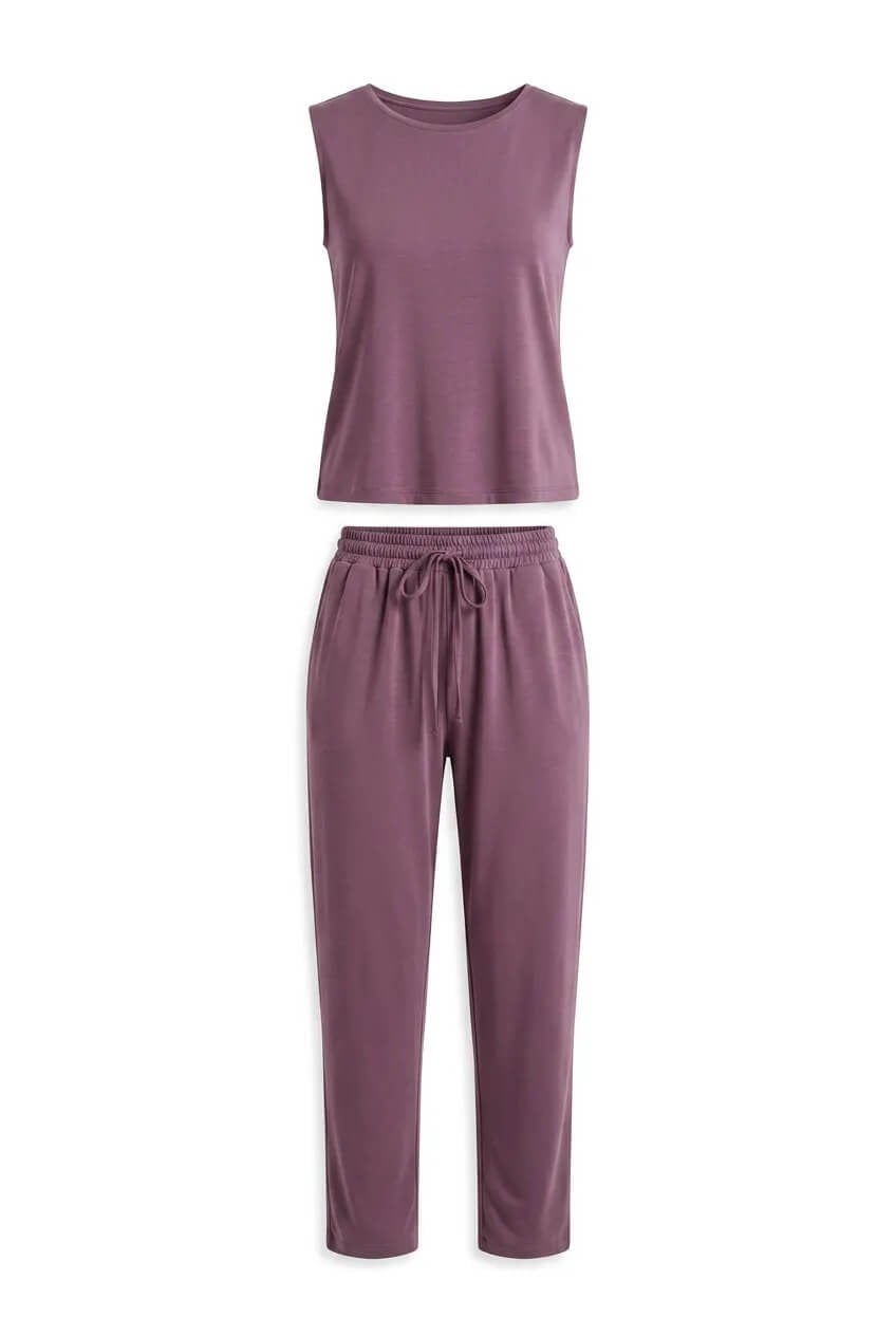 Mürdüm Sıfır Kollu Modal Basic Pantolon Bluz Takım