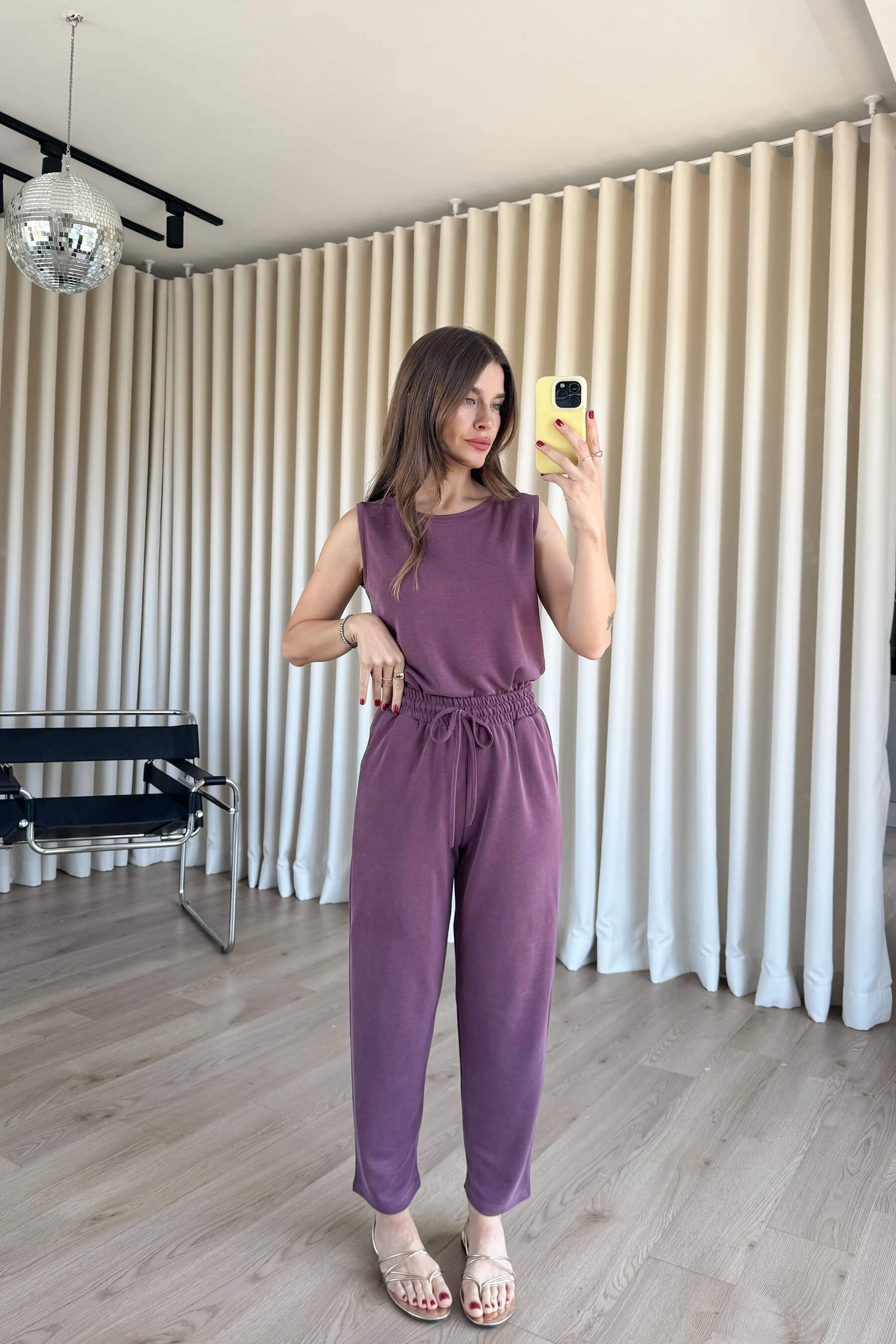 Mürdüm Sıfır Kollu Modal Basic Pantolon Bluz Takım