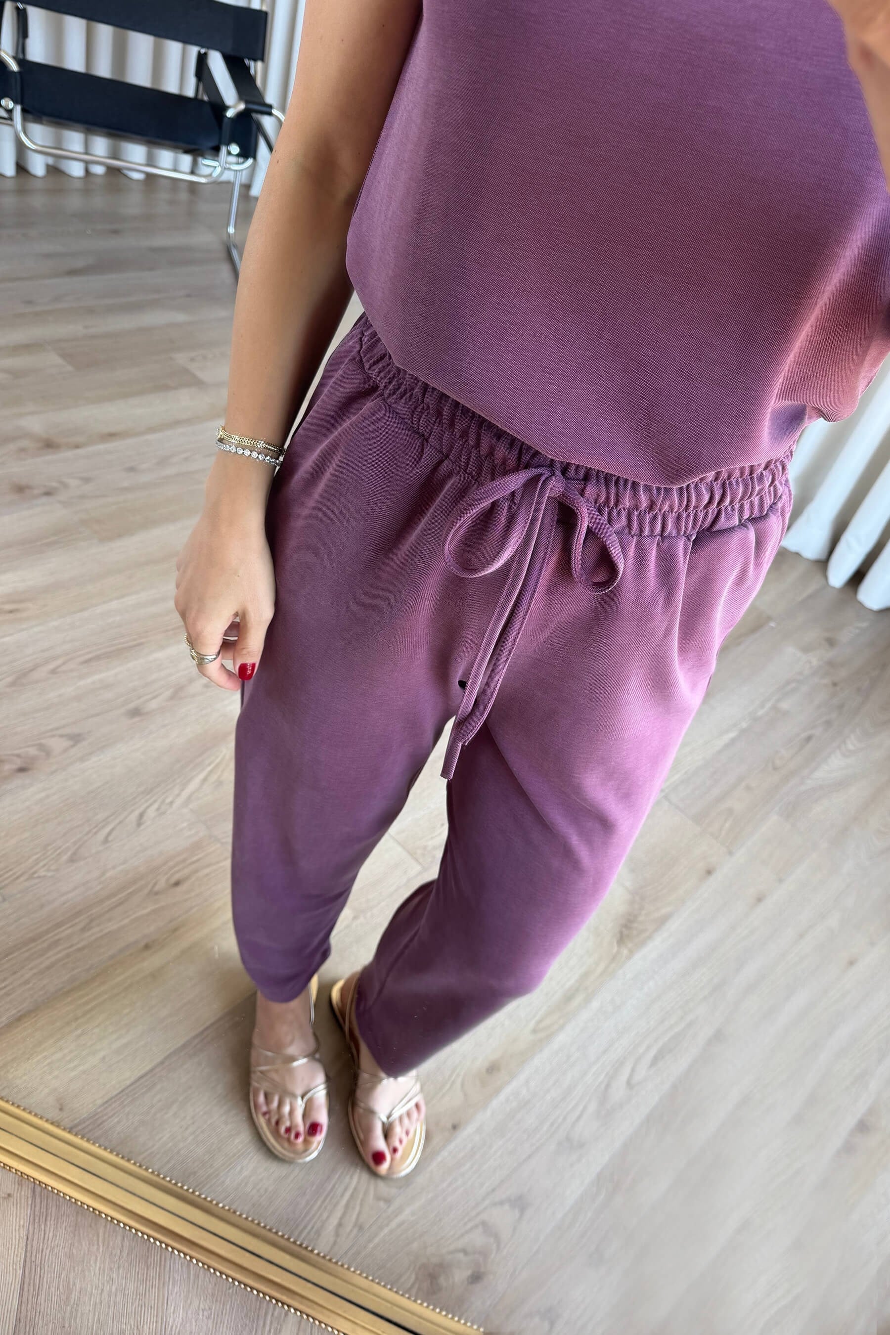 Mürdüm Sıfır Kollu Modal Basic Pantolon Bluz Takım