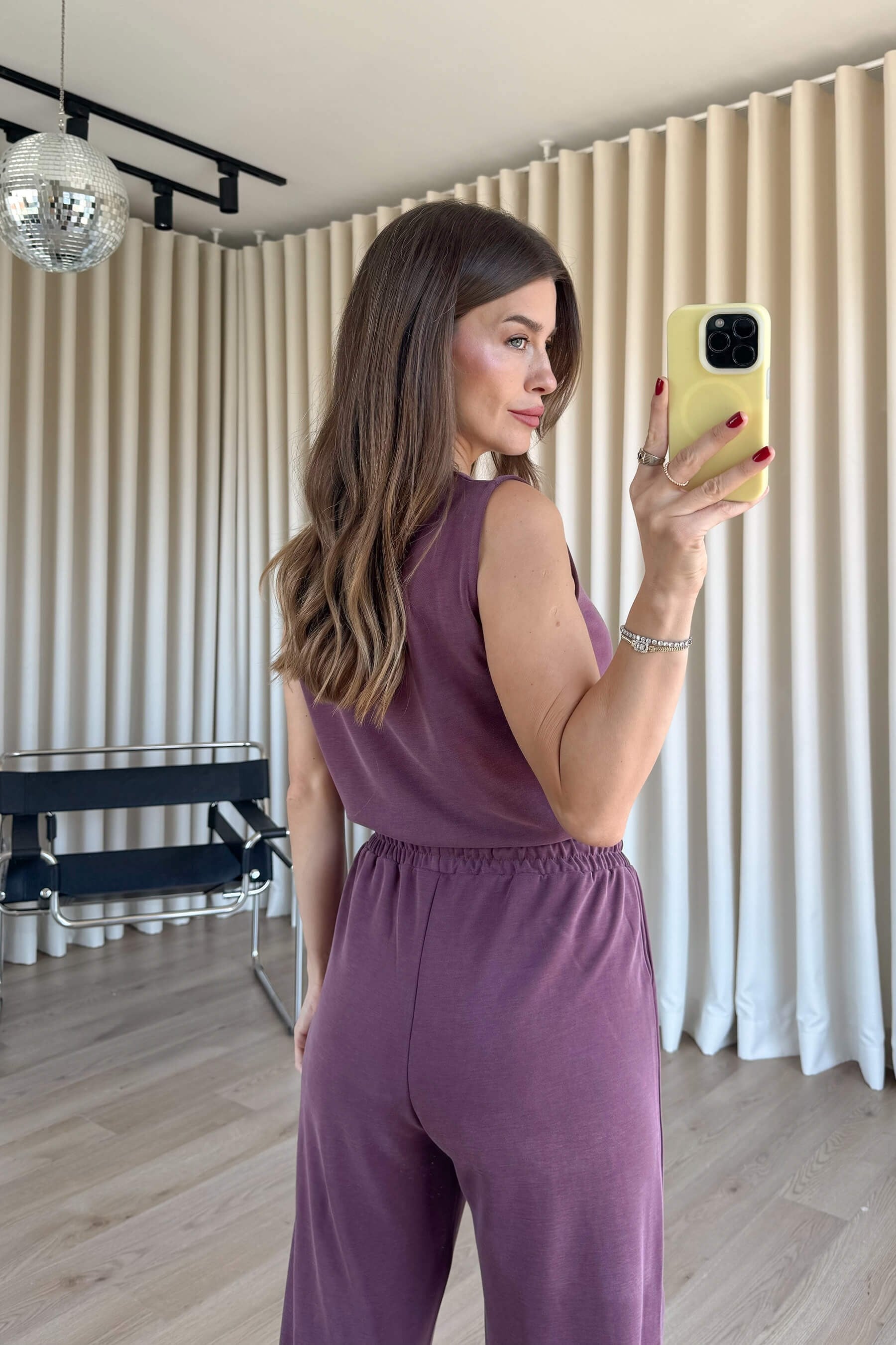 Mürdüm Sıfır Kollu Modal Basic Pantolon Bluz Takım