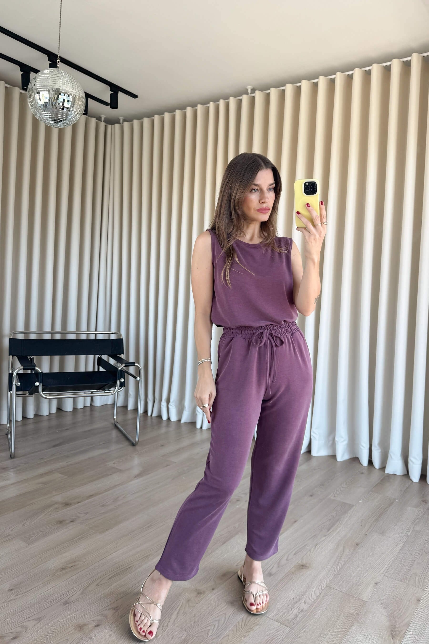 Mürdüm Sıfır Kollu Modal Basic Pantolon Bluz Takım