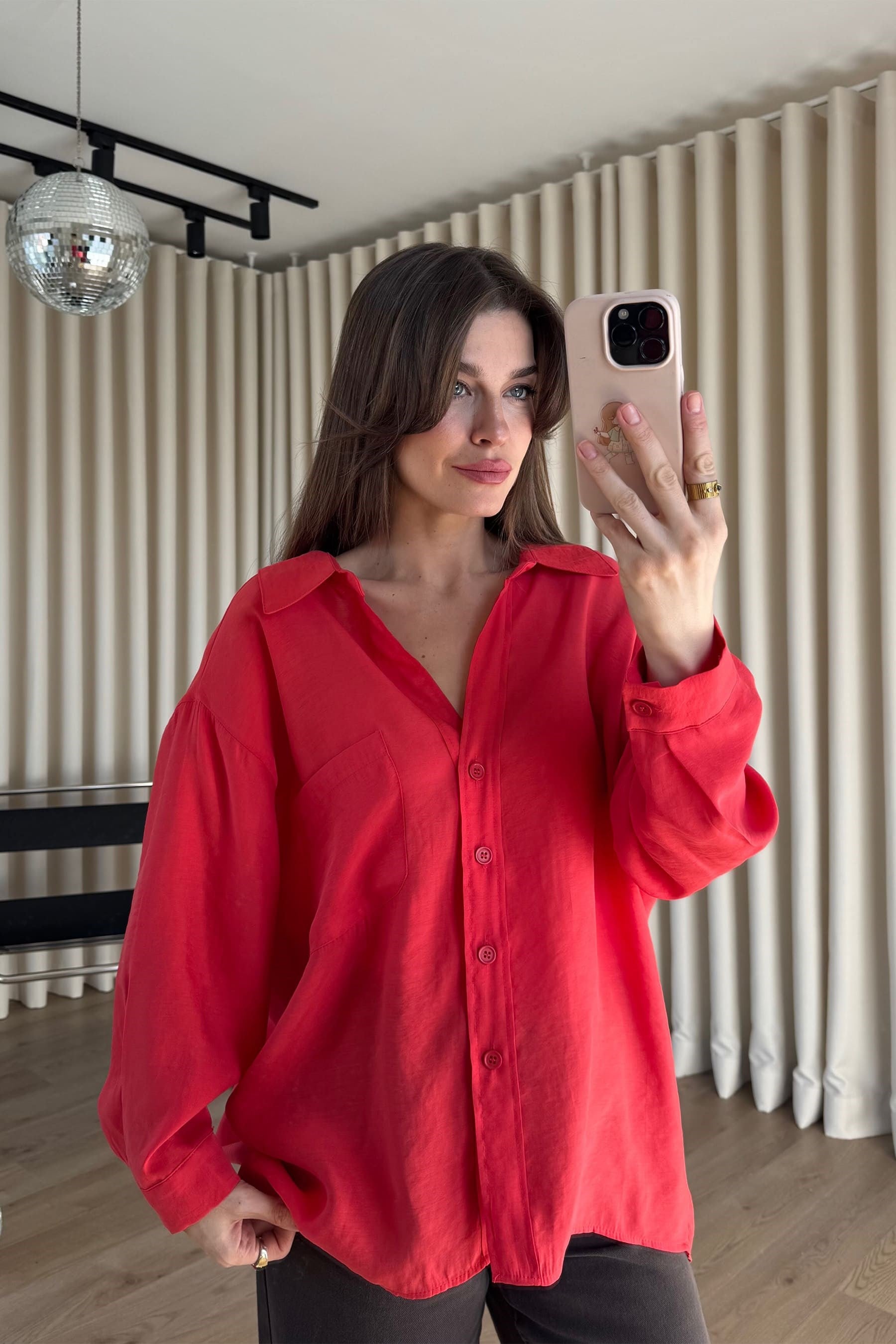Nar Çiçeği Oversize Modal Kumaş Gömlek