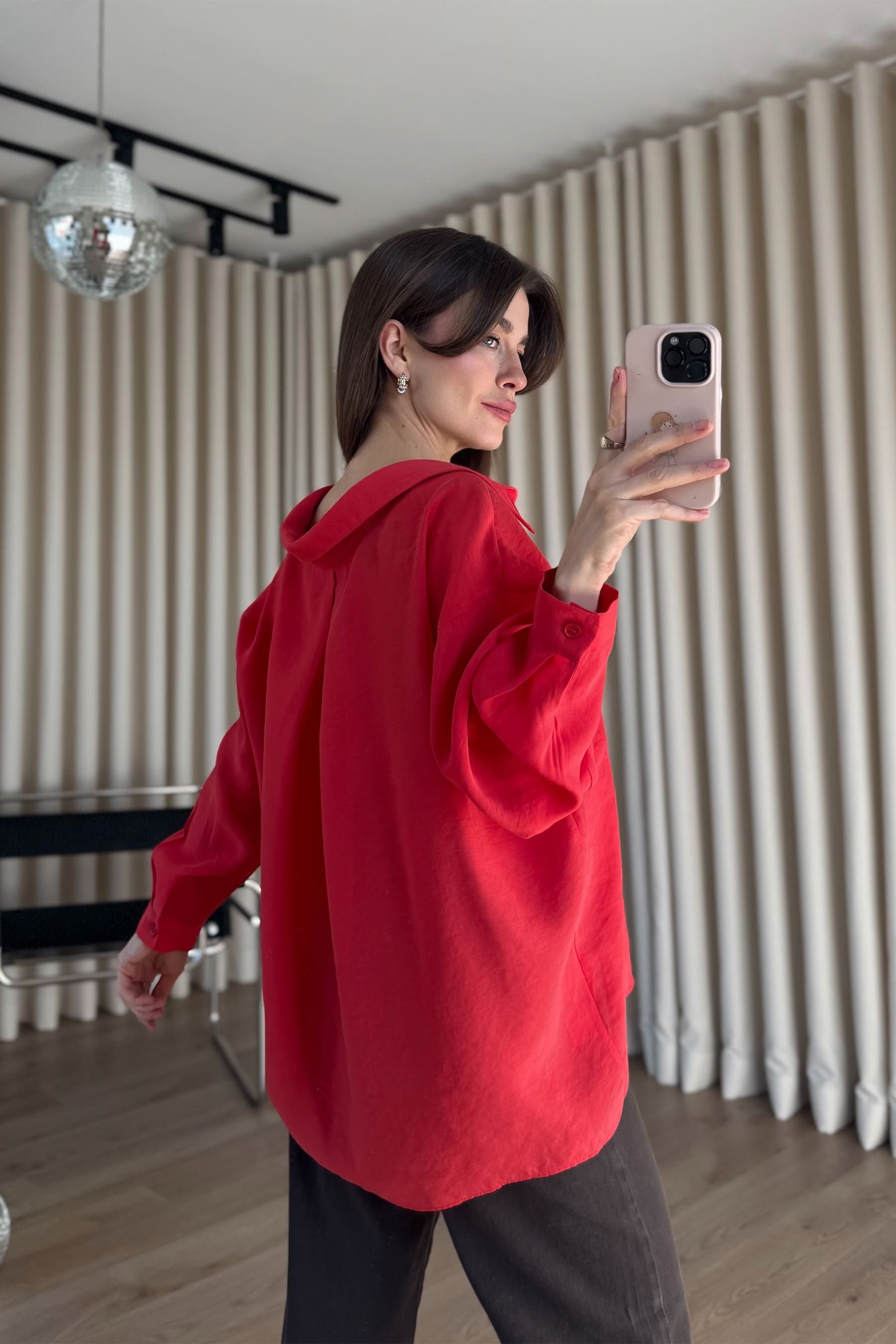 Nar Çiçeği Oversize Modal Kumaş Gömlek