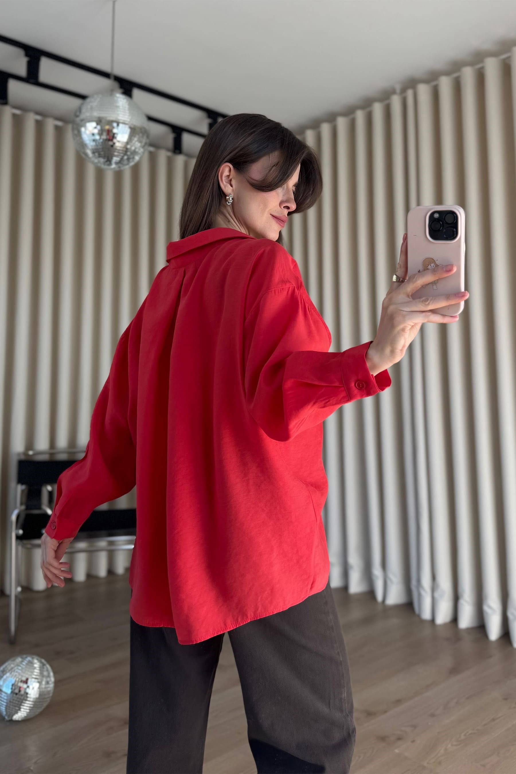 Nar Çiçeği Oversize Modal Kumaş Gömlek