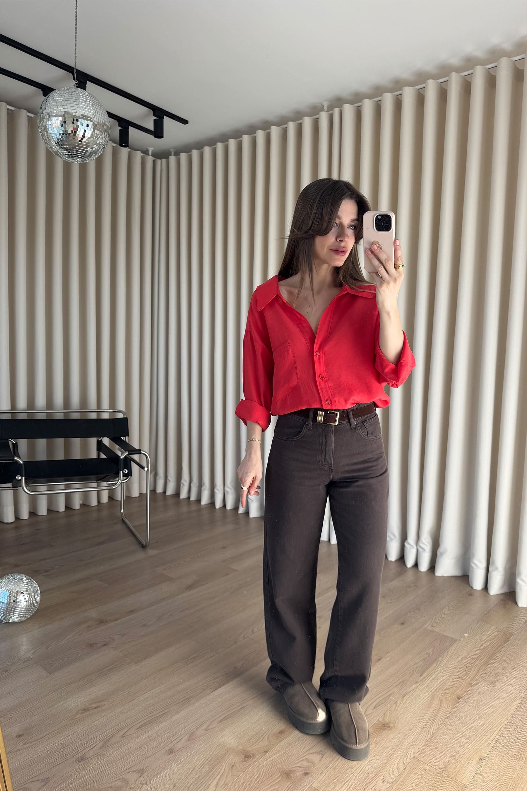 Nar Çiçeği Oversize Modal Kumaş Gömlek
