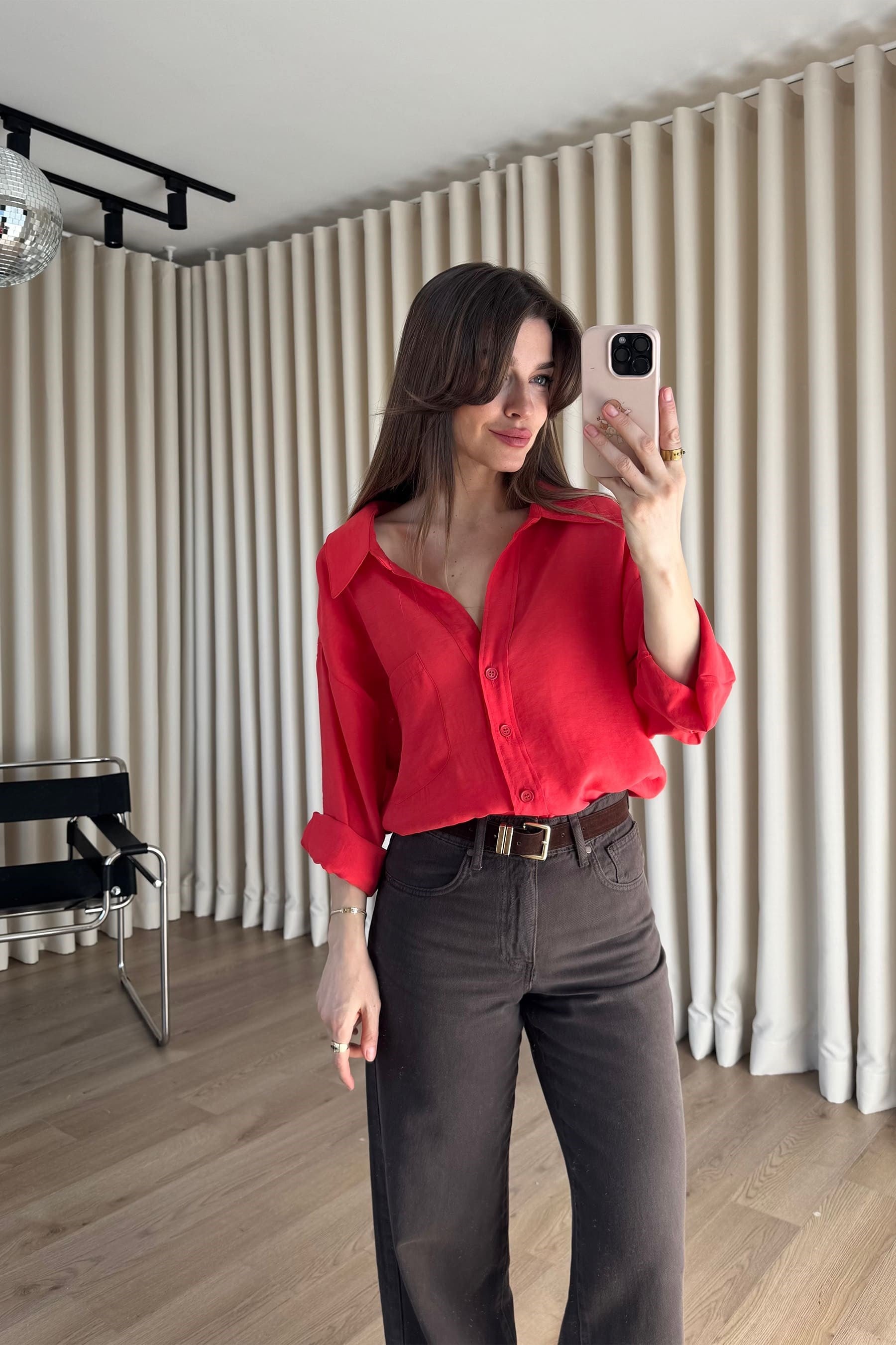 Nar Çiçeği Oversize Modal Kumaş Gömlek