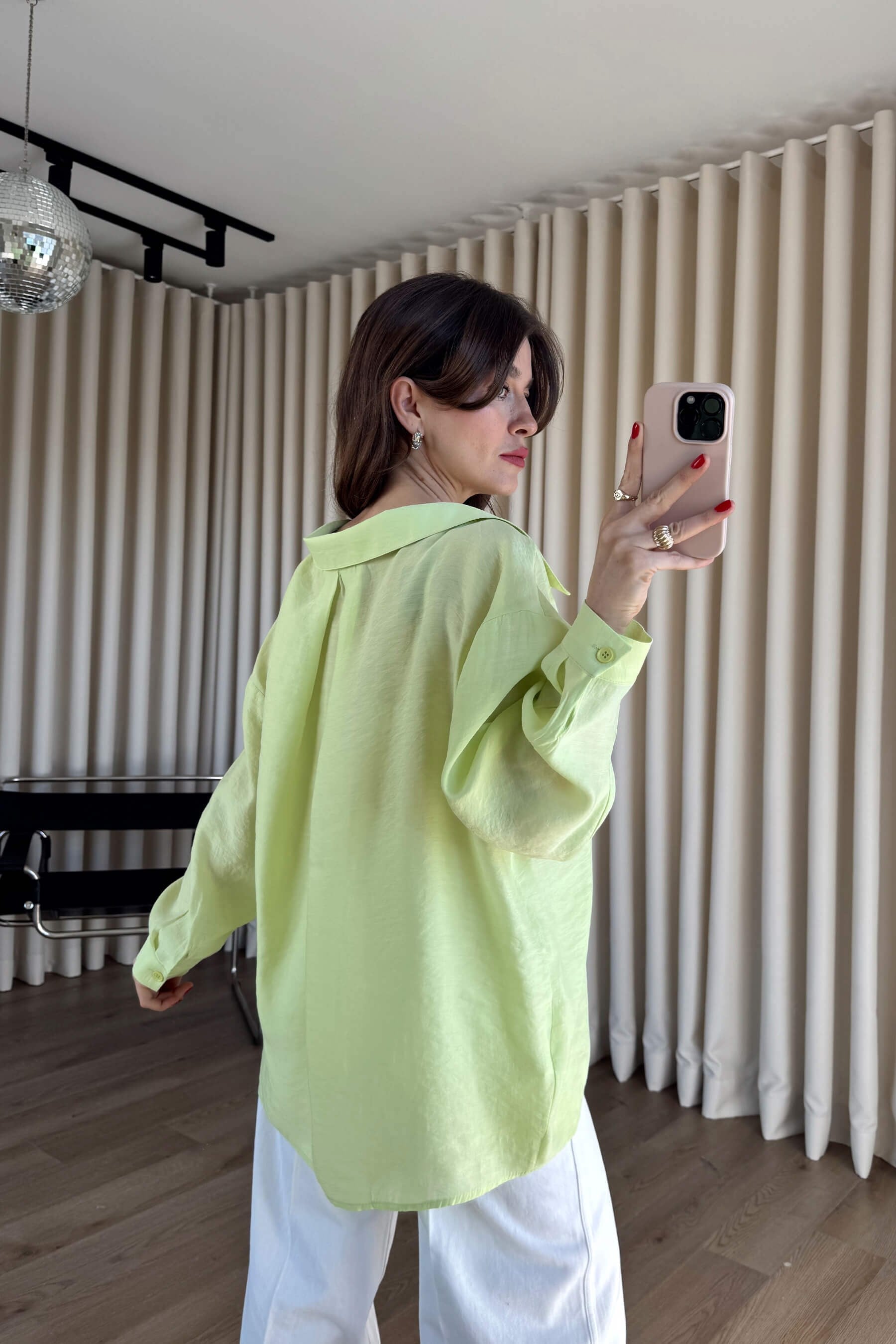 Neon Yeşil Oversize Modal Kumaş Gömlek