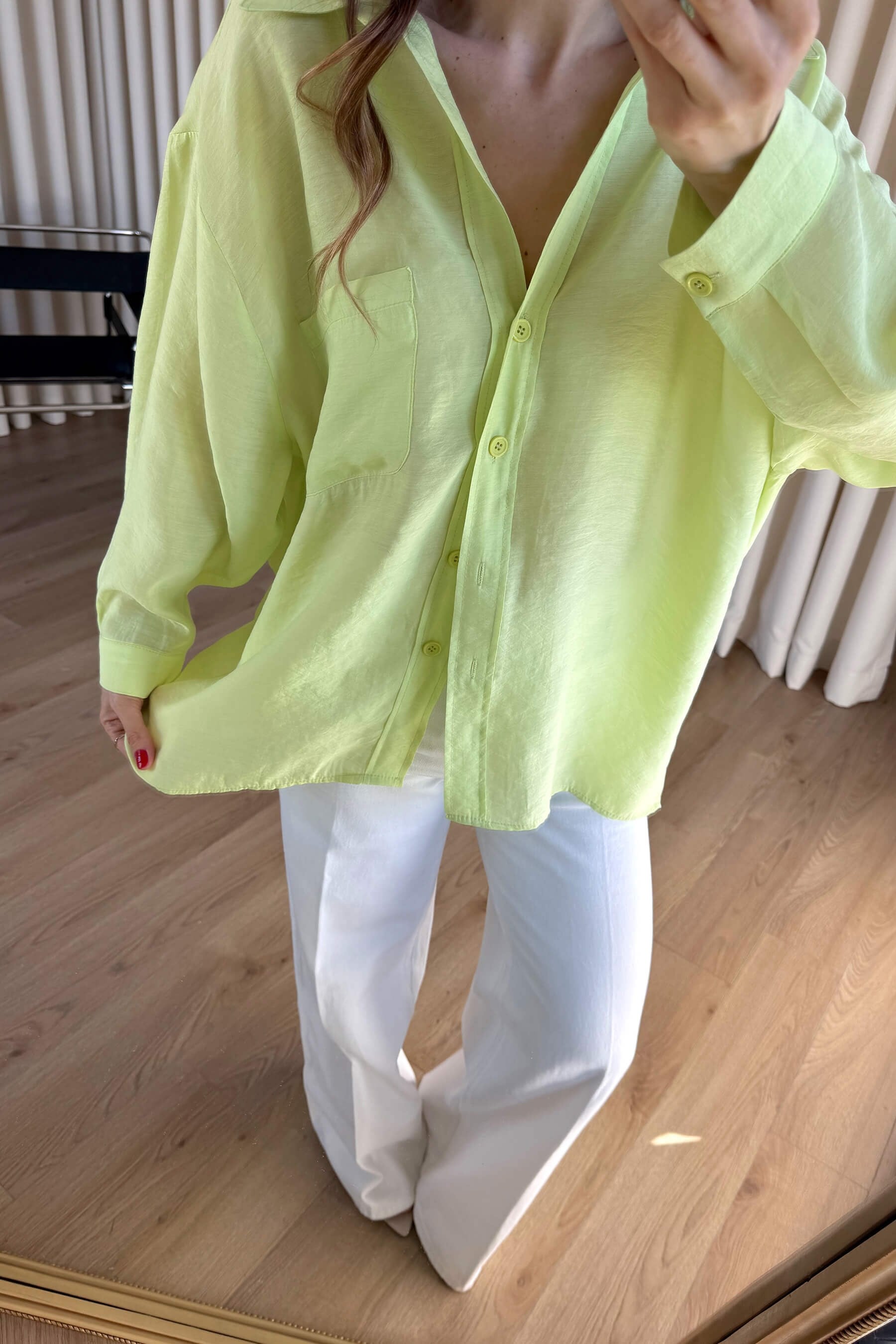 Neon Yeşil Oversize Modal Kumaş Gömlek
