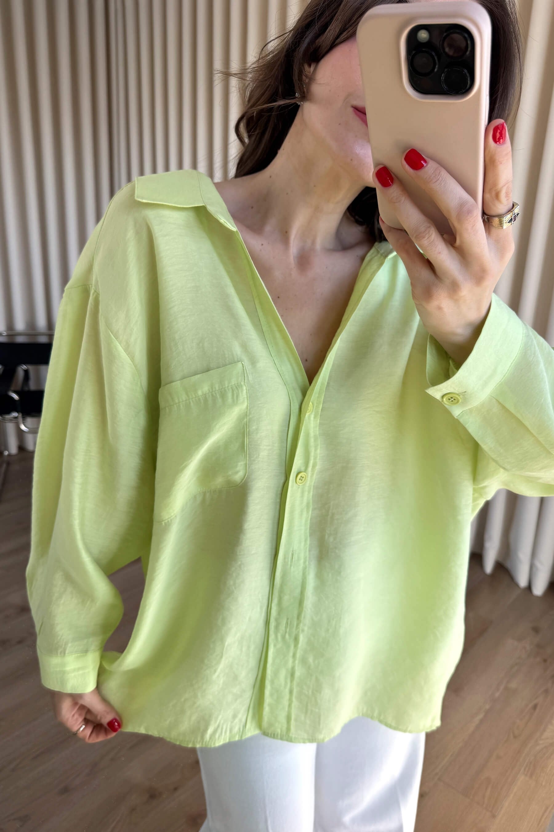Neon Yeşil Oversize Modal Kumaş Gömlek