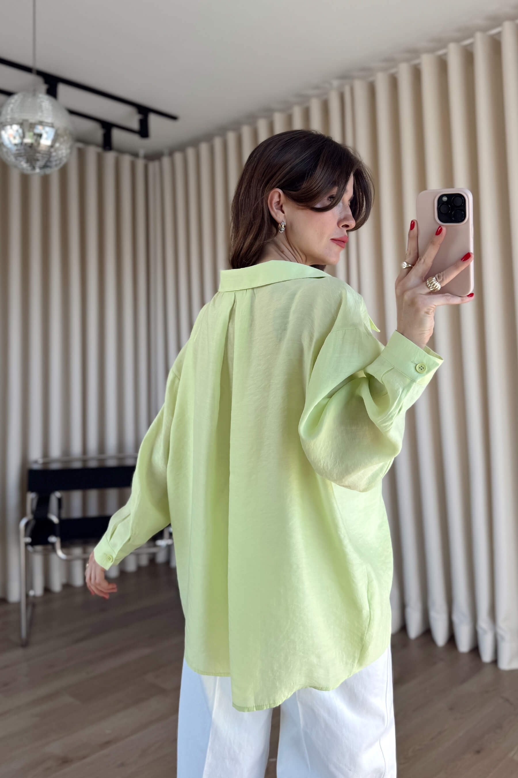 Neon Yeşil Oversize Modal Kumaş Gömlek