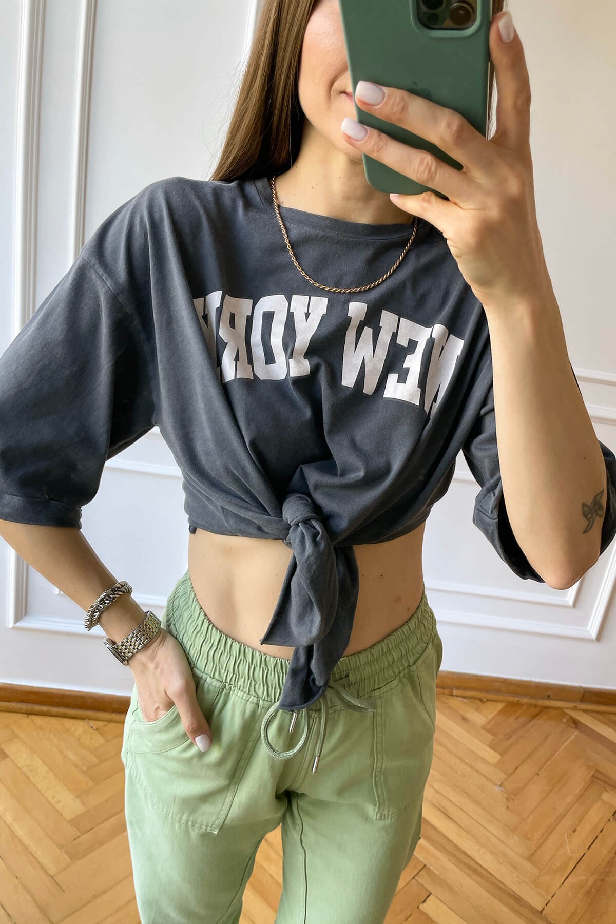 New York Baskı Yıkama T-Shirt