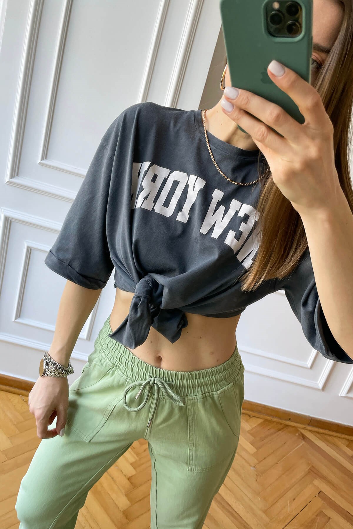 New York Baskı Yıkama T-Shirt
