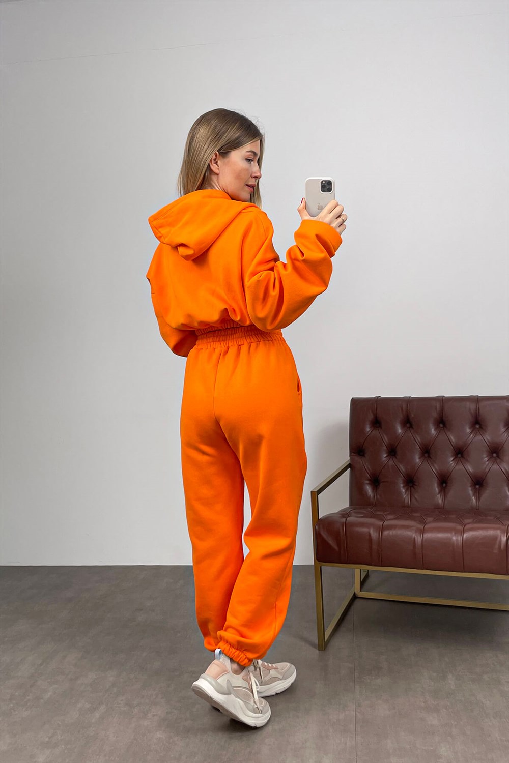 Oranj Beli Lastikli Crop Eşofman Takımı