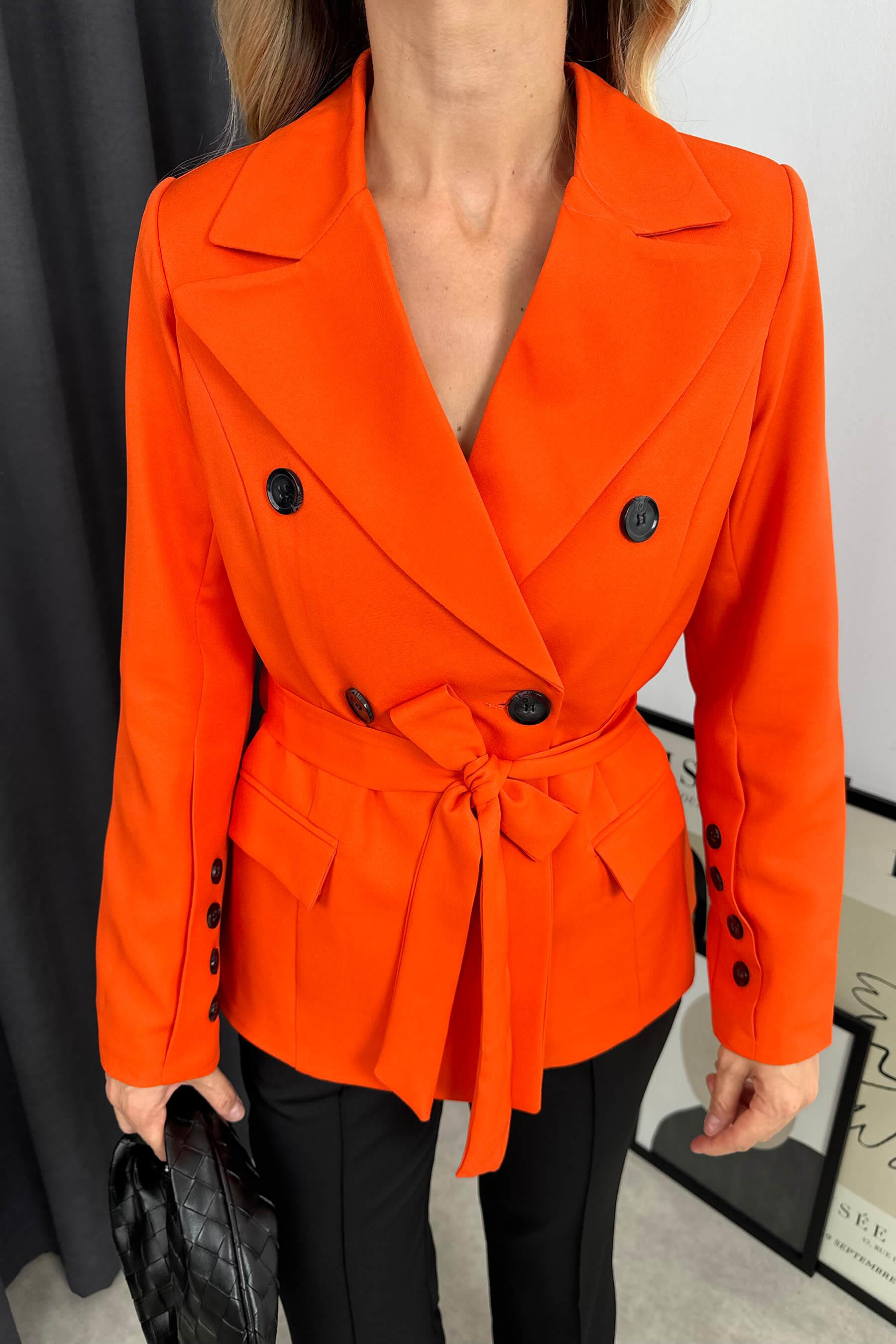 Oranj Kruvaze Yaka Düğmeli Kuşaklı Astarlı Blazer Ceket