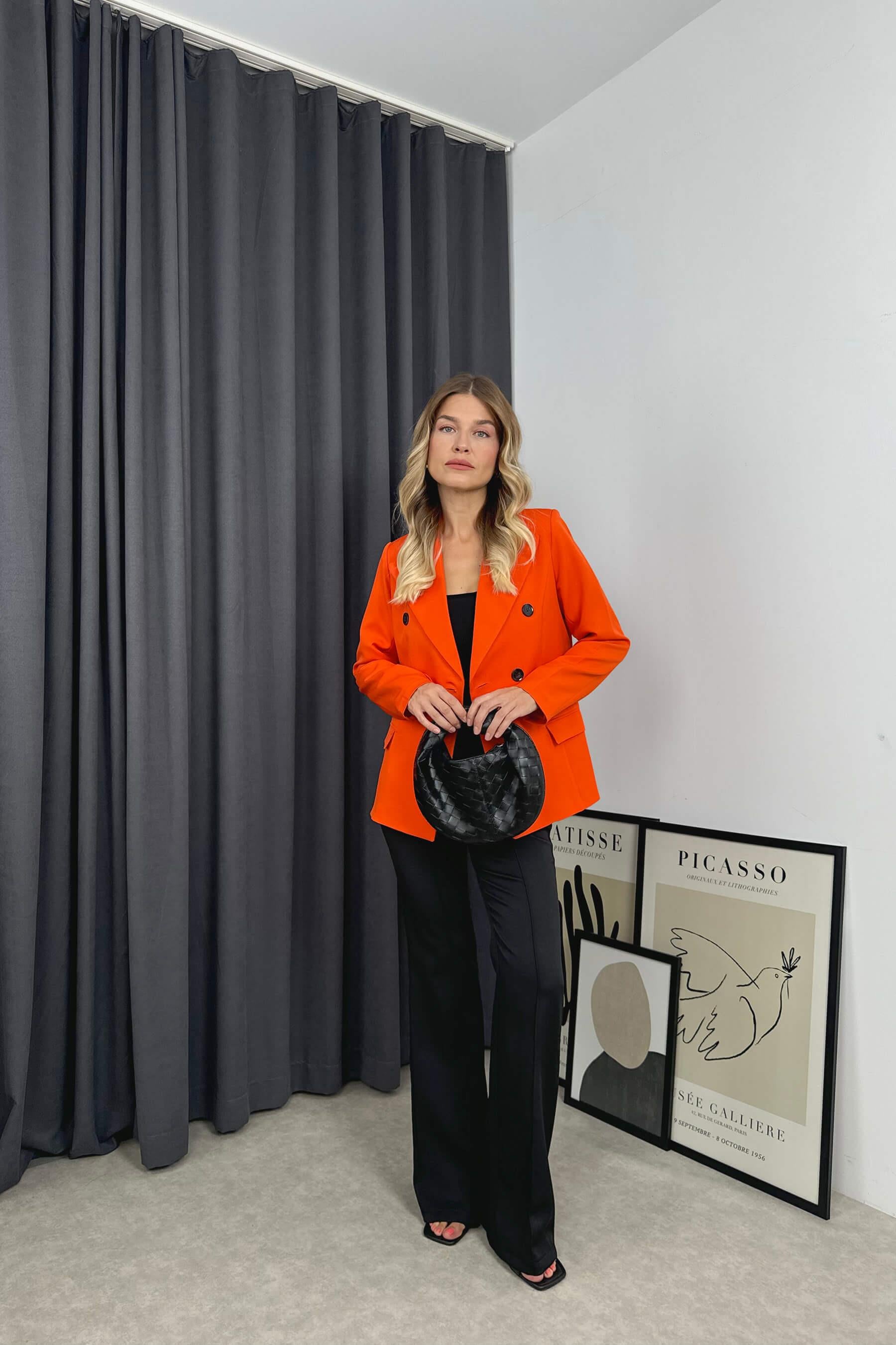 Oranj Kruvaze Yaka Düğmeli Kuşaklı Astarlı Blazer Ceket