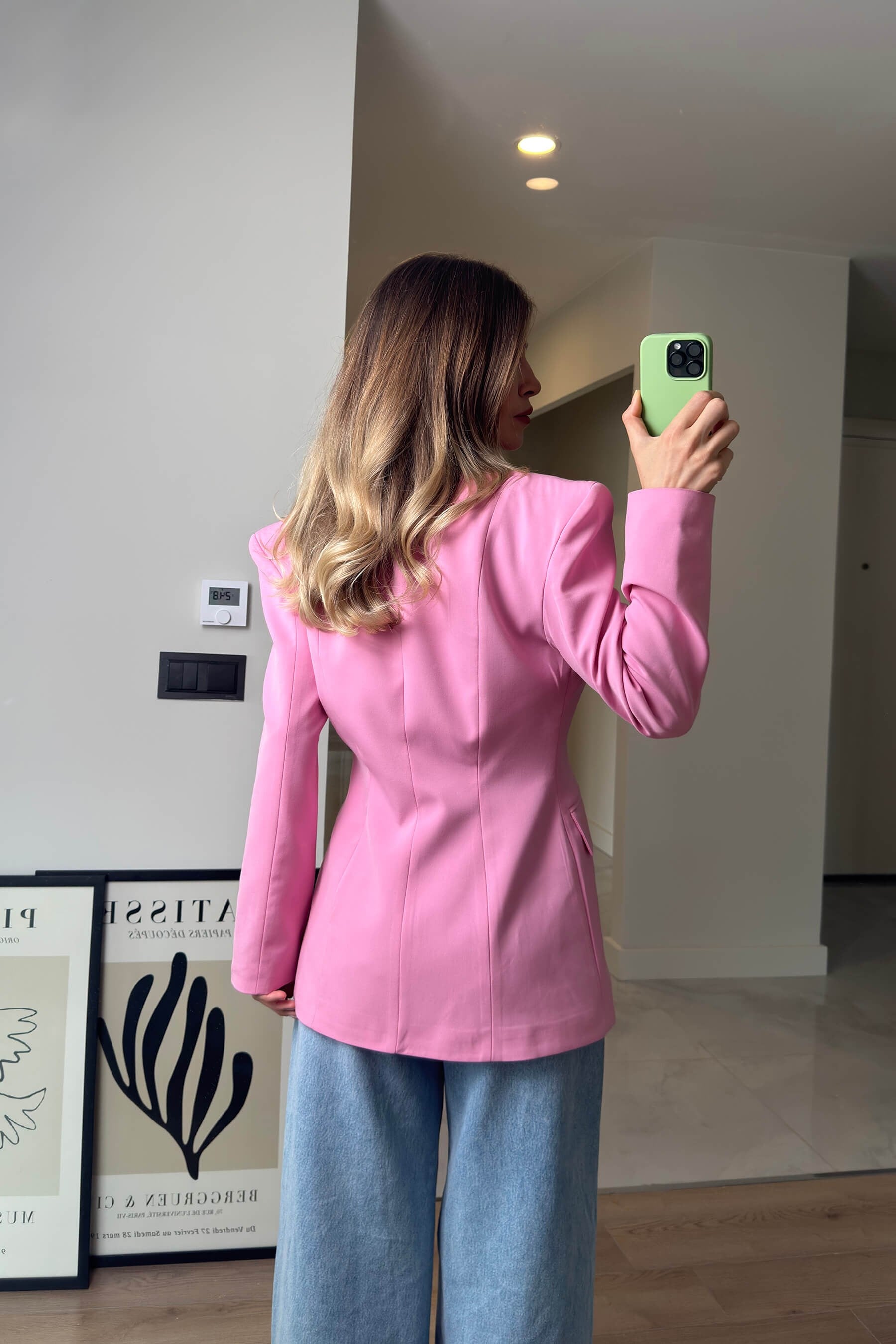 Pembe Belden Oturtmalı Premium Blazer Ceket