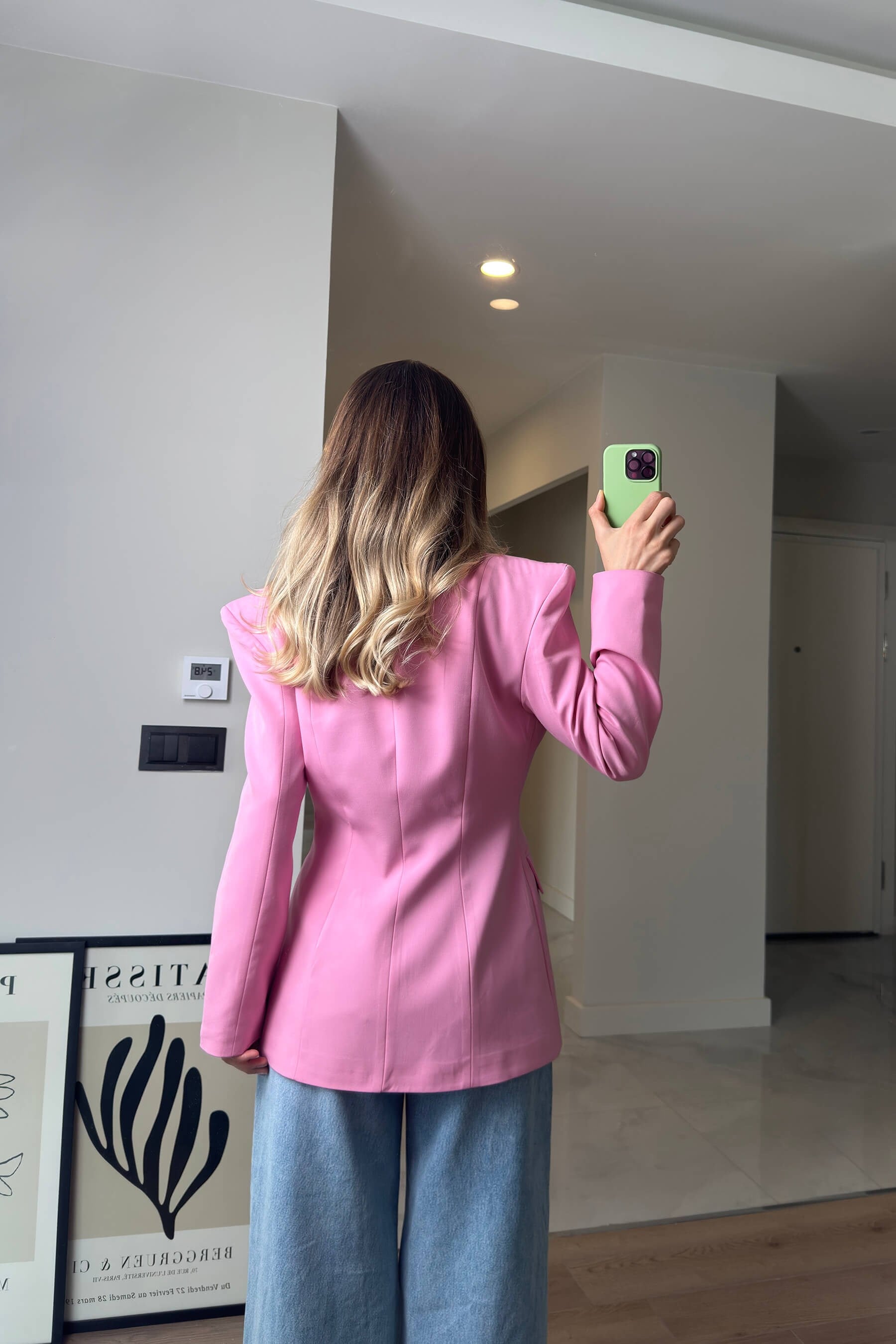 Pembe Belden Oturtmalı Premium Blazer Ceket