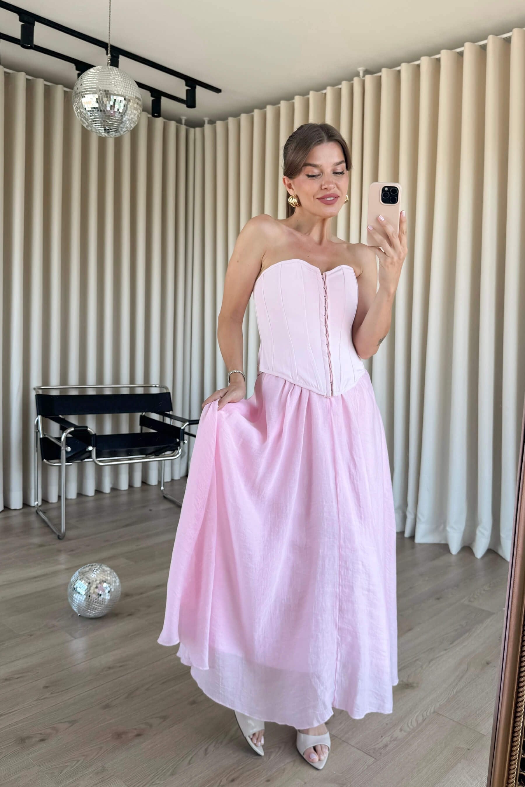Pembe Beli Lastikli Astarlı Tensel Etek