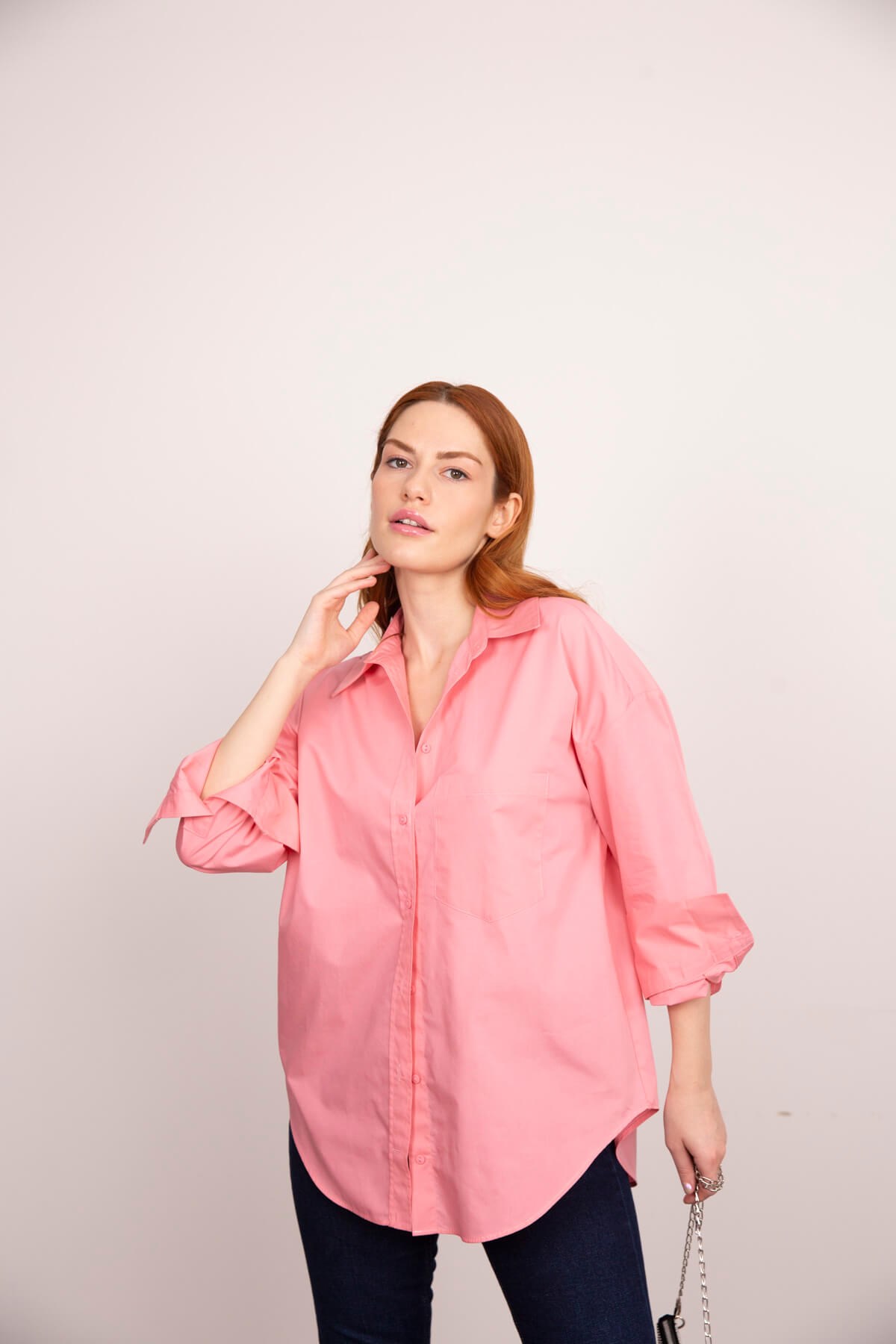 Pembe Boyfriend Basic Gömlek