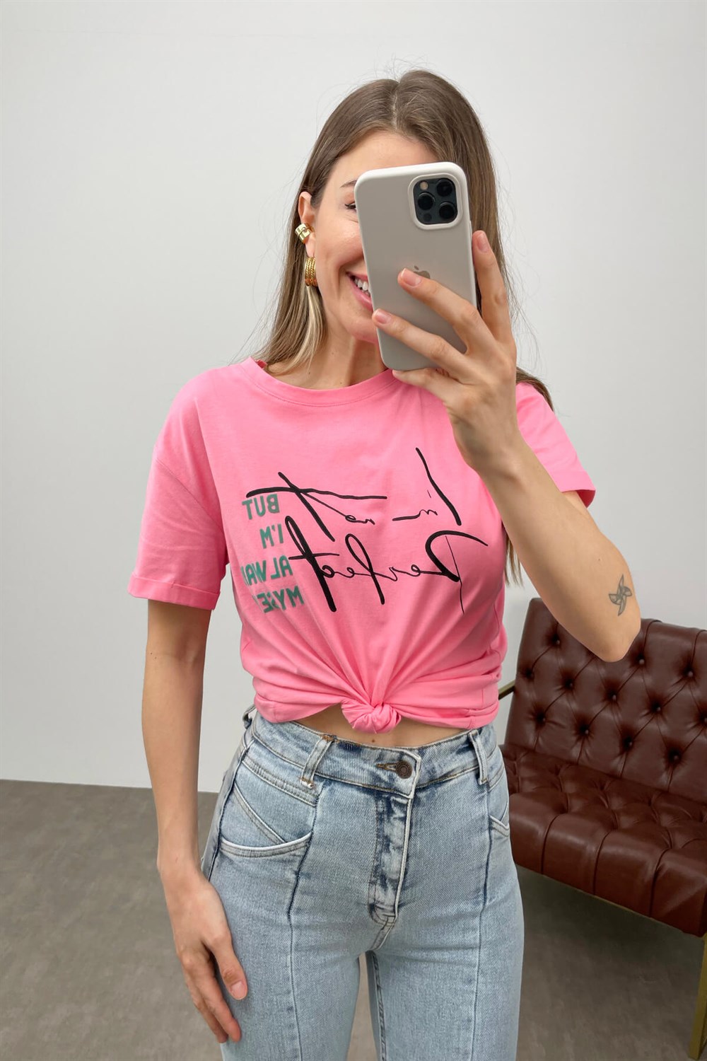 Pembe I'm Not Perfect T-Shrit