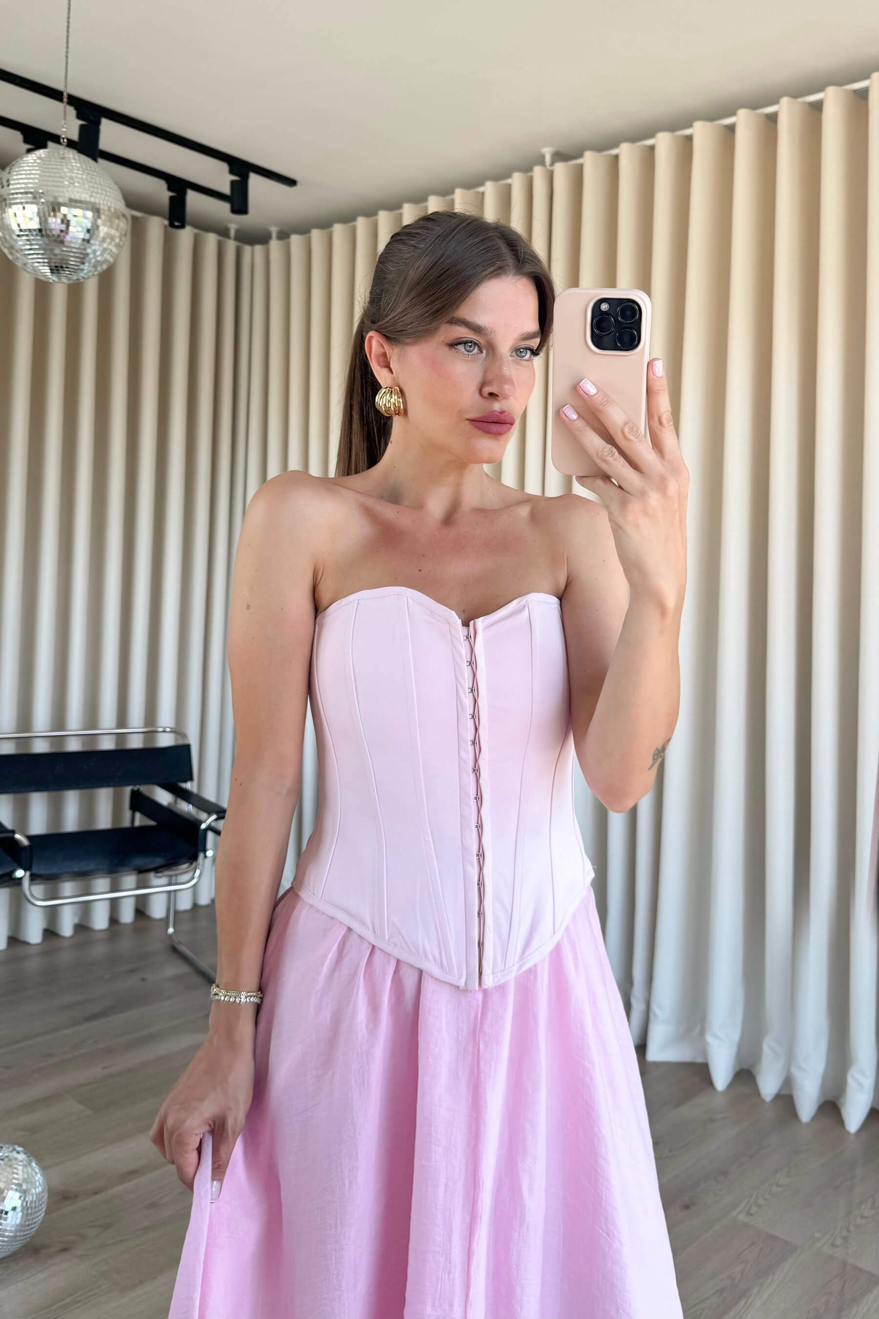 Pembe Korse Bağlamalı Büstiyer