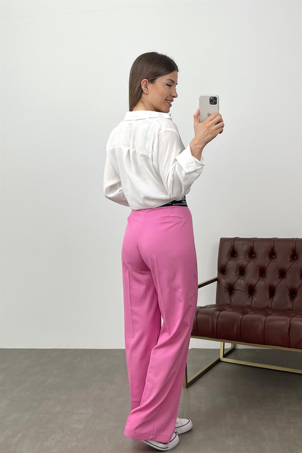 Pembe Lastikli Palazzo Pantolon