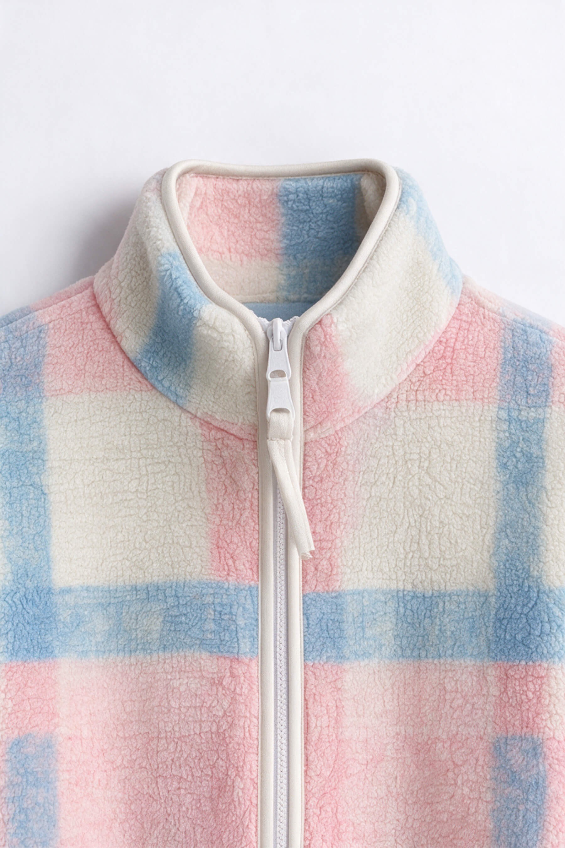 Pembe Mavi Fermuarlı Oversize Peluş Sweatshirt