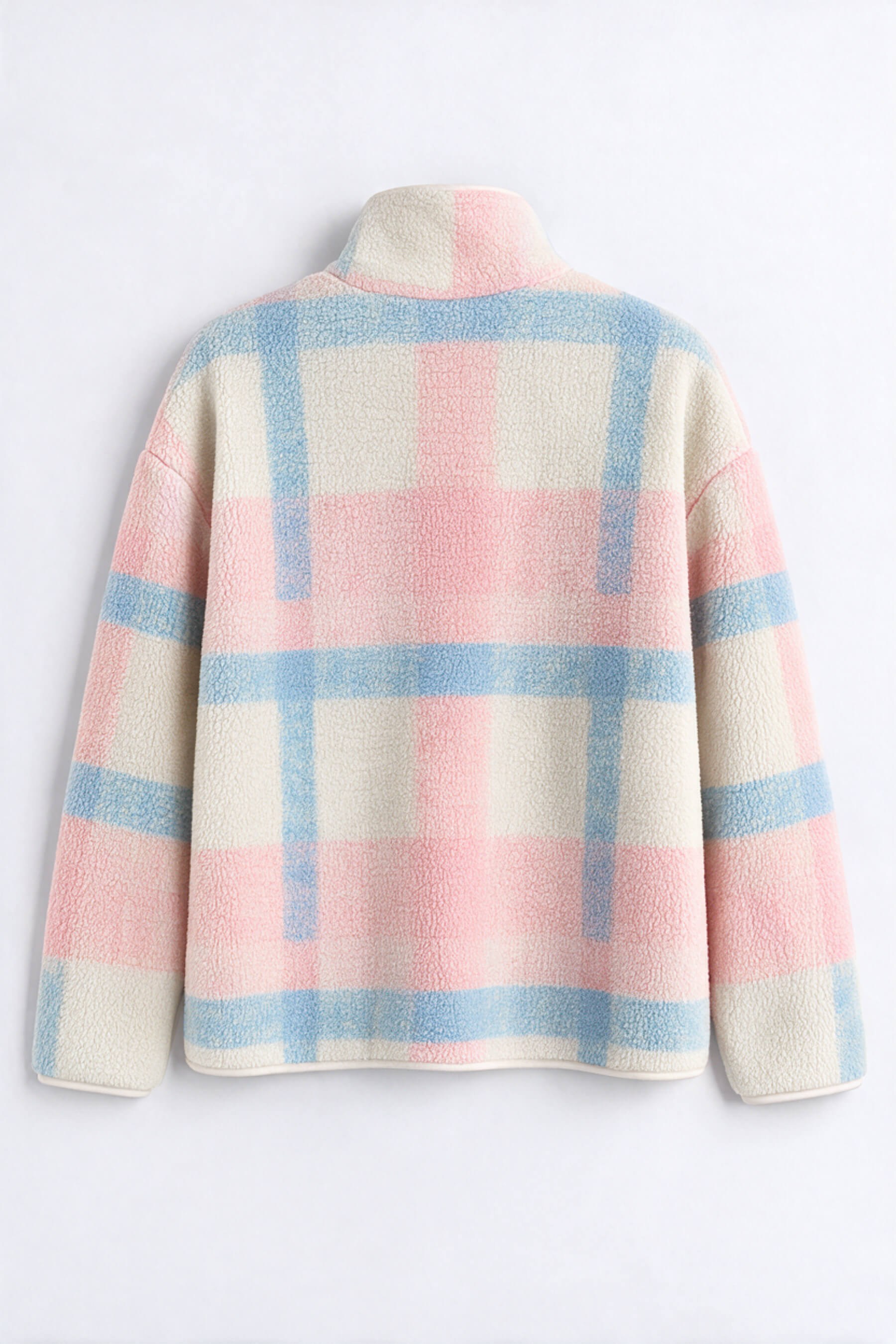 Pembe Mavi Fermuarlı Oversize Peluş Sweatshirt