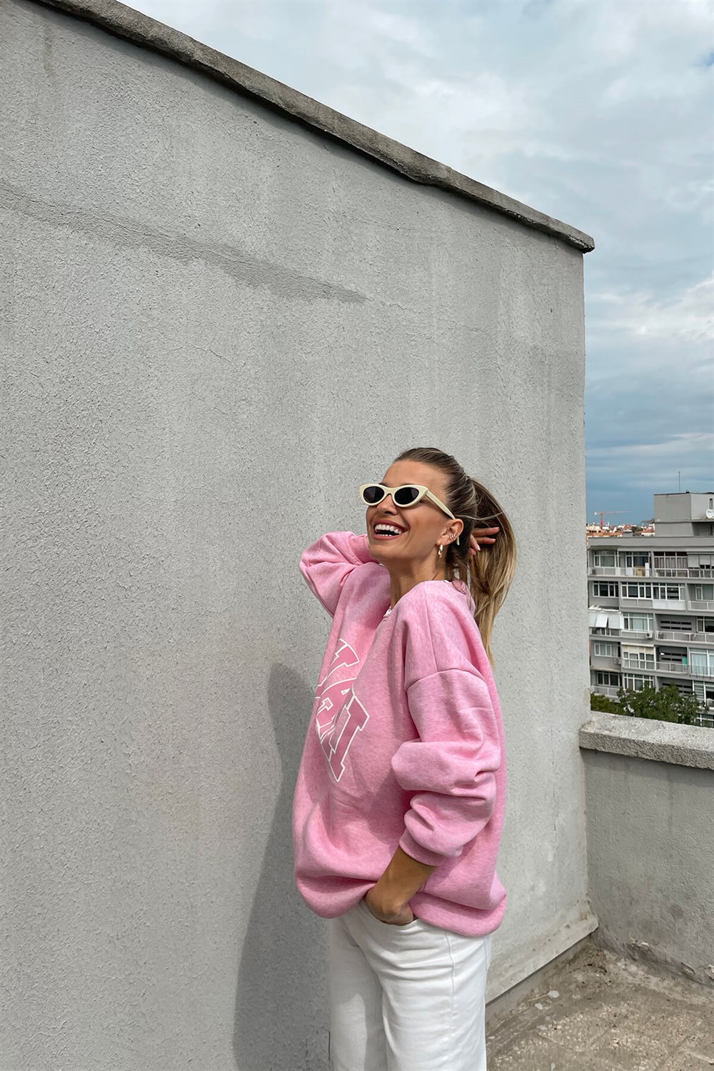 Pembe Miami Baskılı Sweatshirt