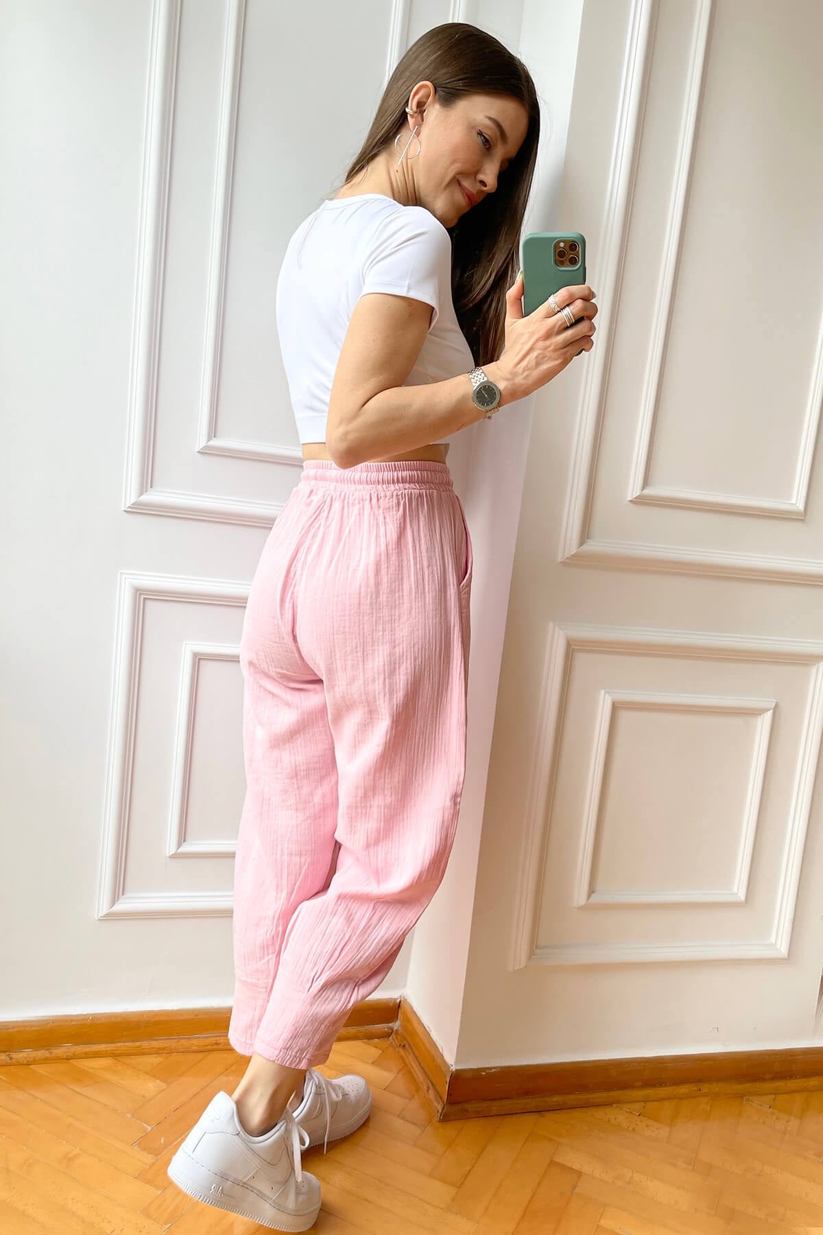 Pembe Müslin Kumaş Pantolon