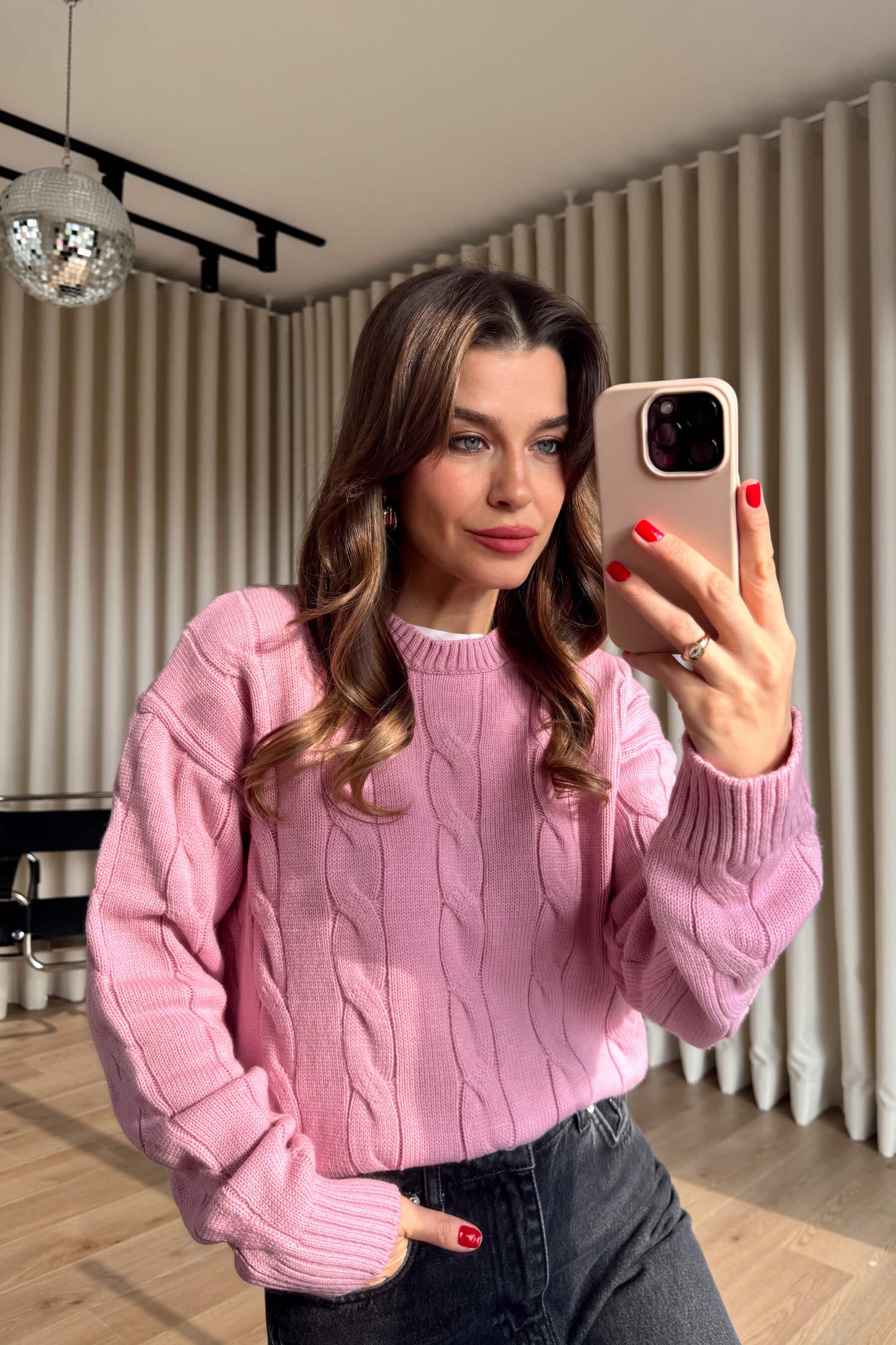 Pembe Örgü Model Triko Kazak