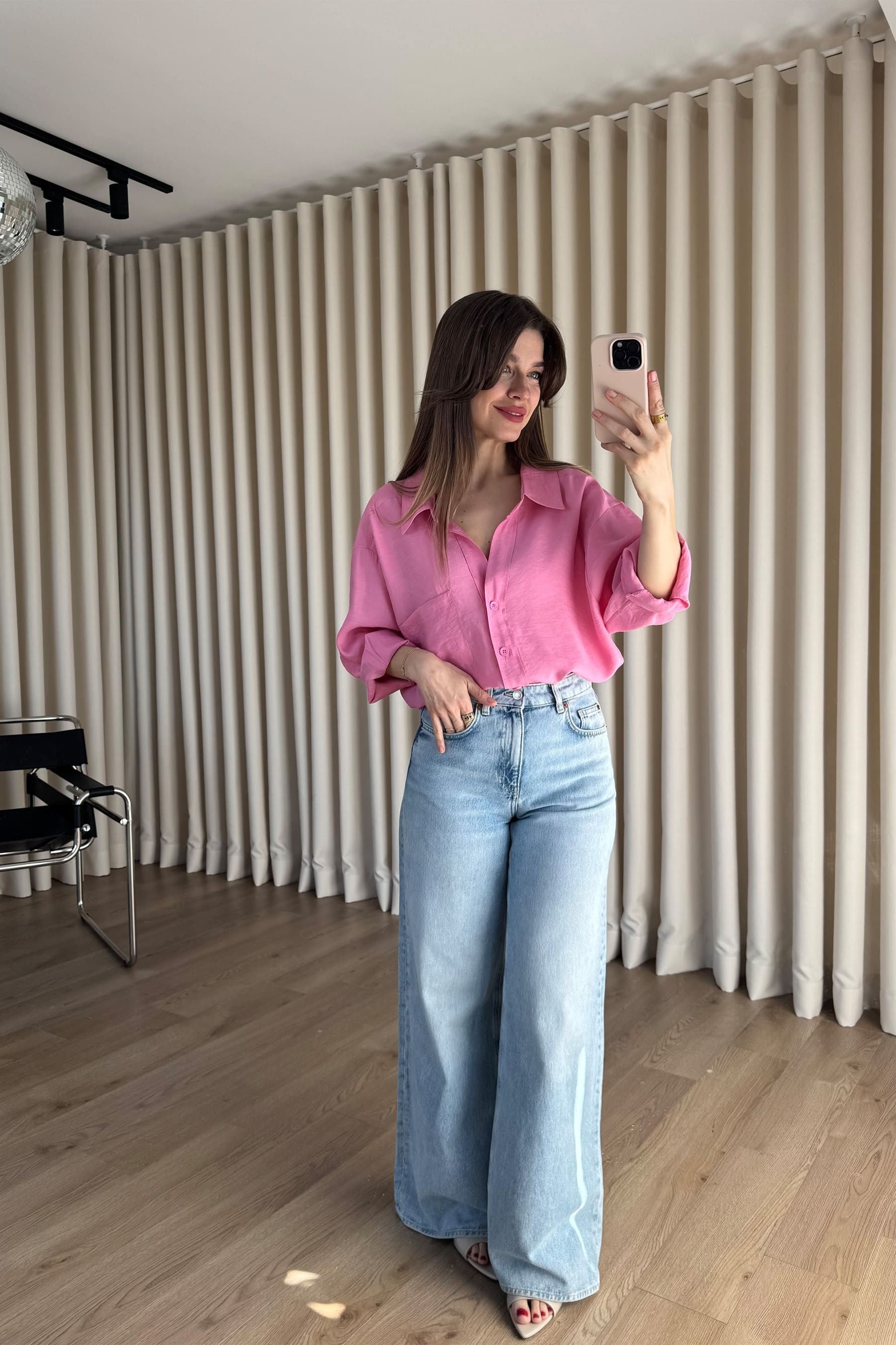 Pembe Oversize Modal Kumaş Gömlek