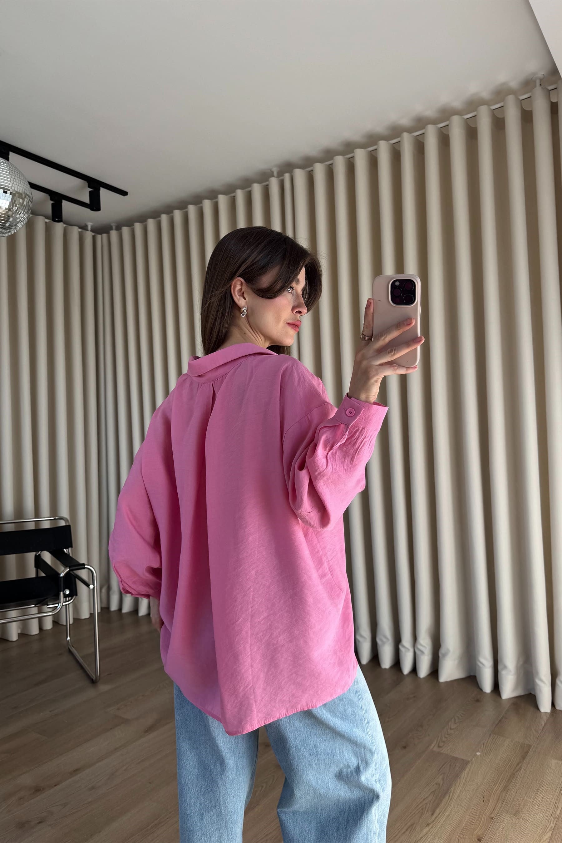 Pembe Oversize Modal Kumaş Gömlek