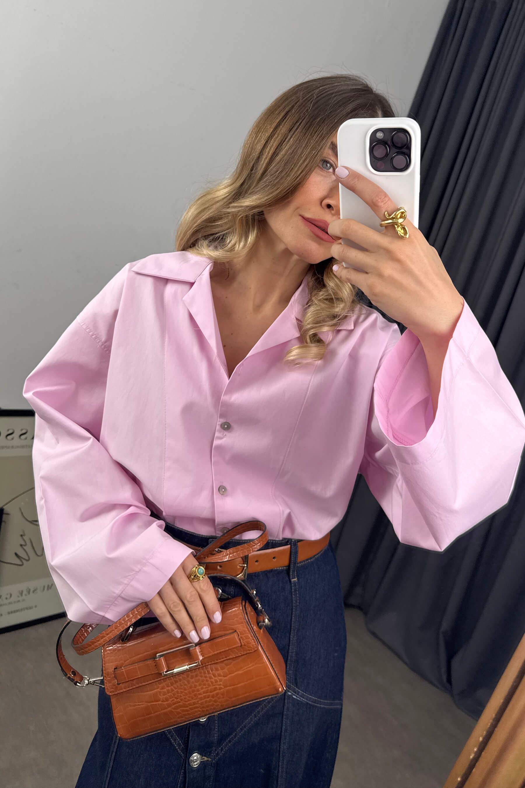 Pembe Oversize Premium Gömlek