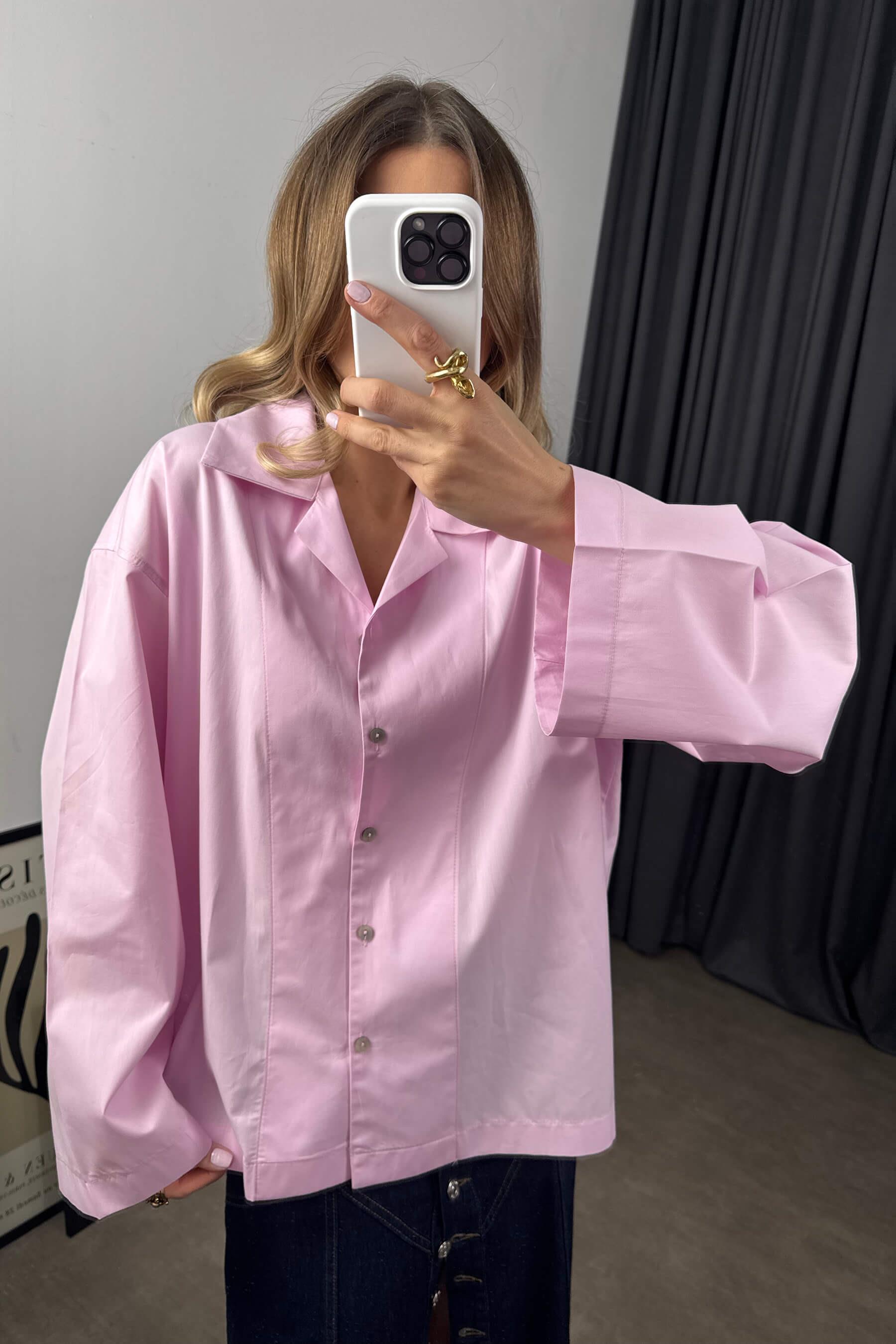 Pembe Oversize Premium Gömlek