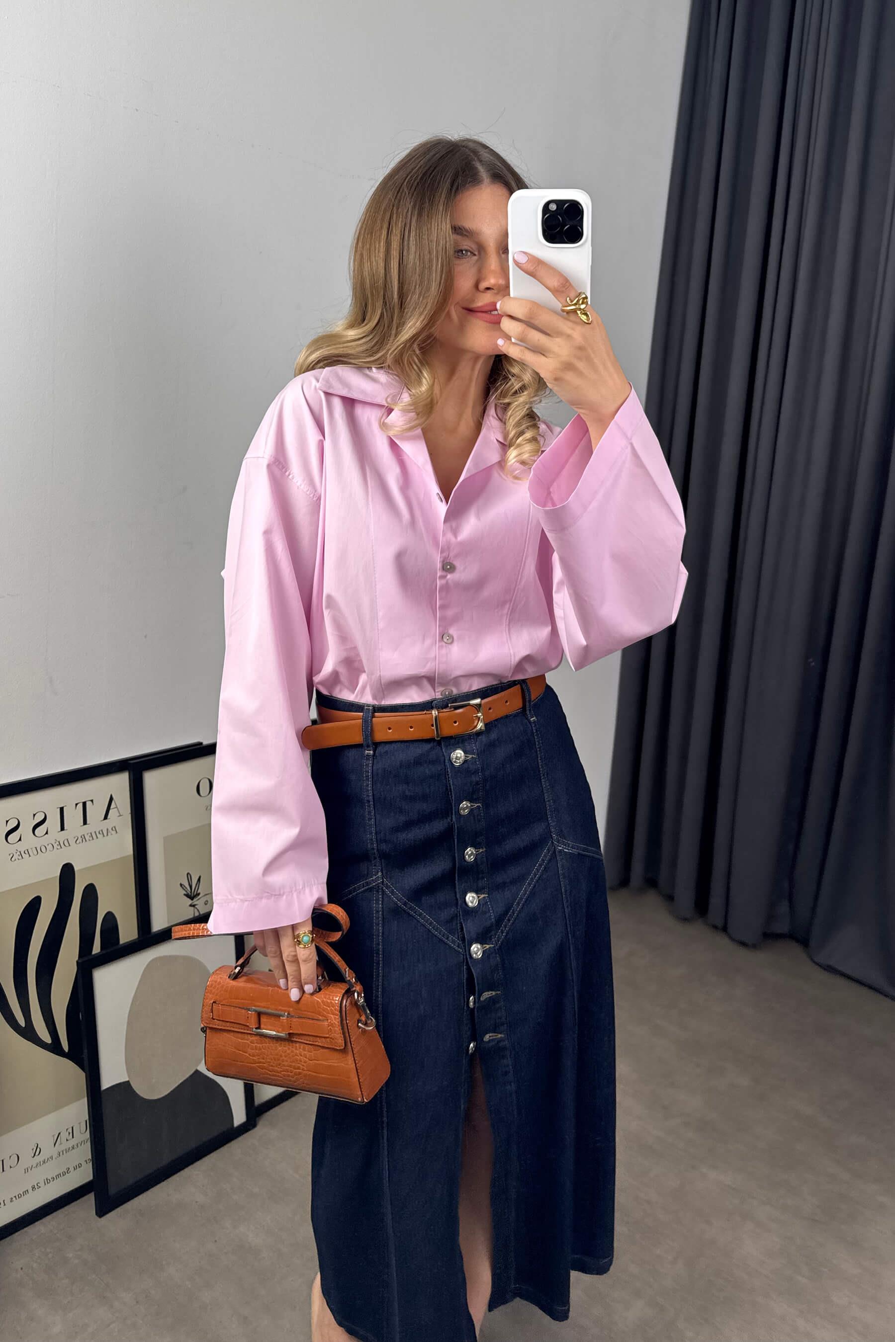 Pembe Oversize Premium Gömlek