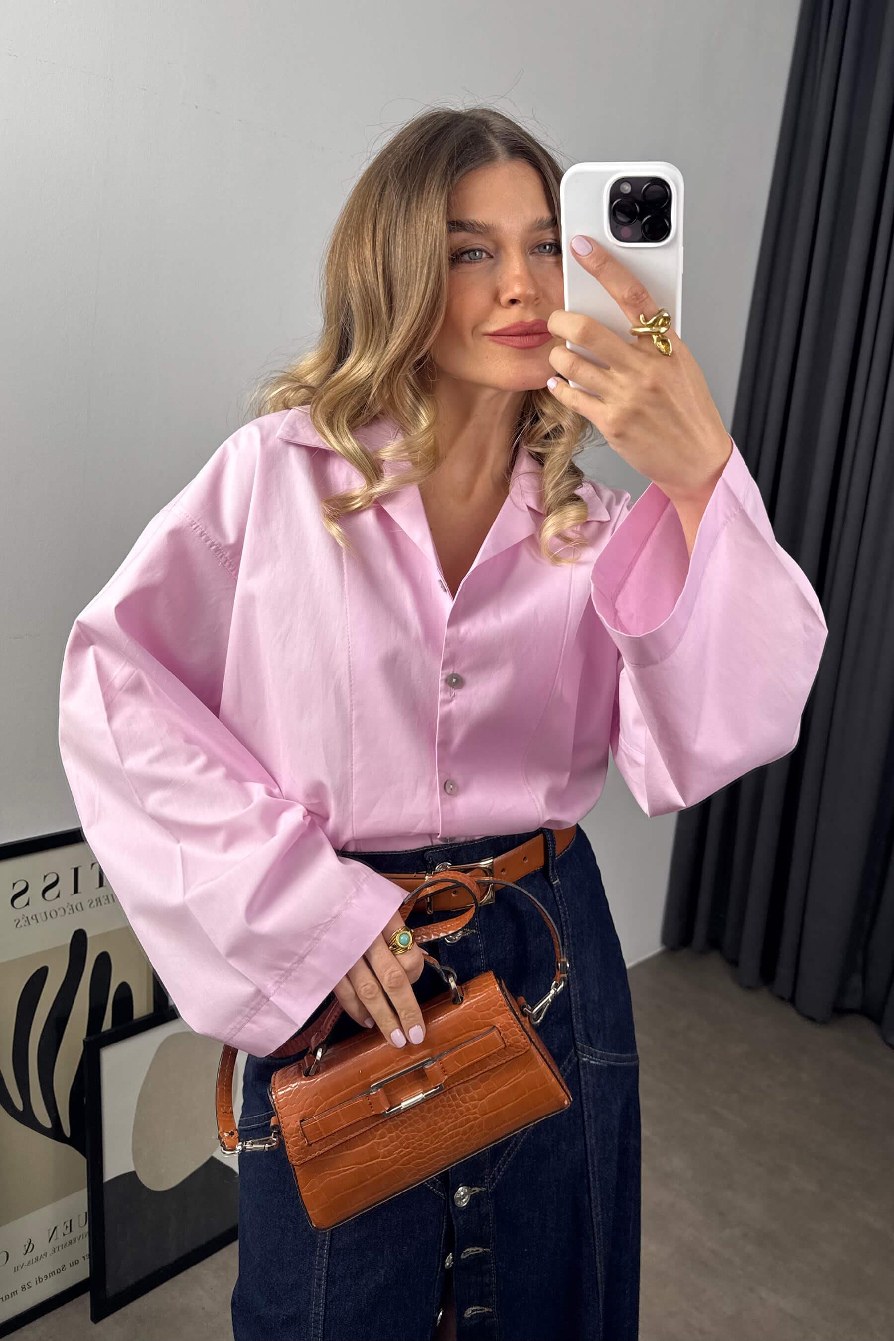 Pembe Oversize Premium Gömlek