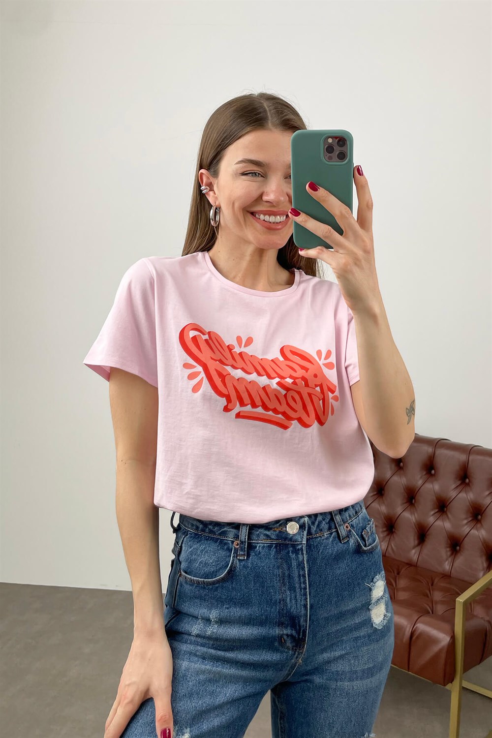 Pembe Pamuklu T-Shirt