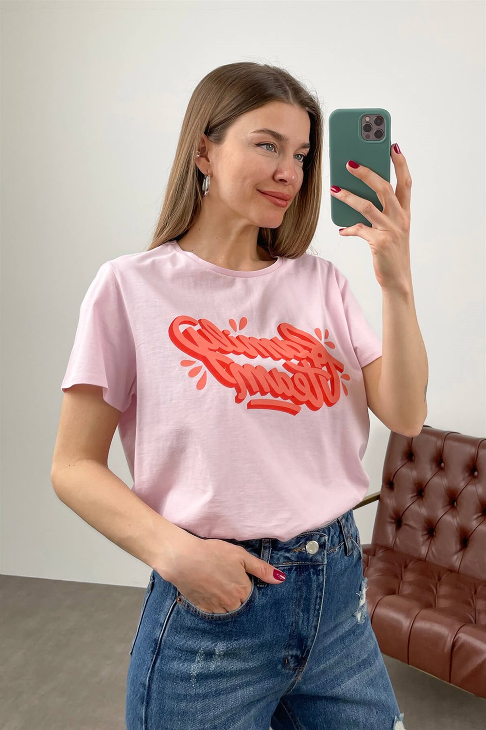 Pembe Pamuklu T-Shirt
