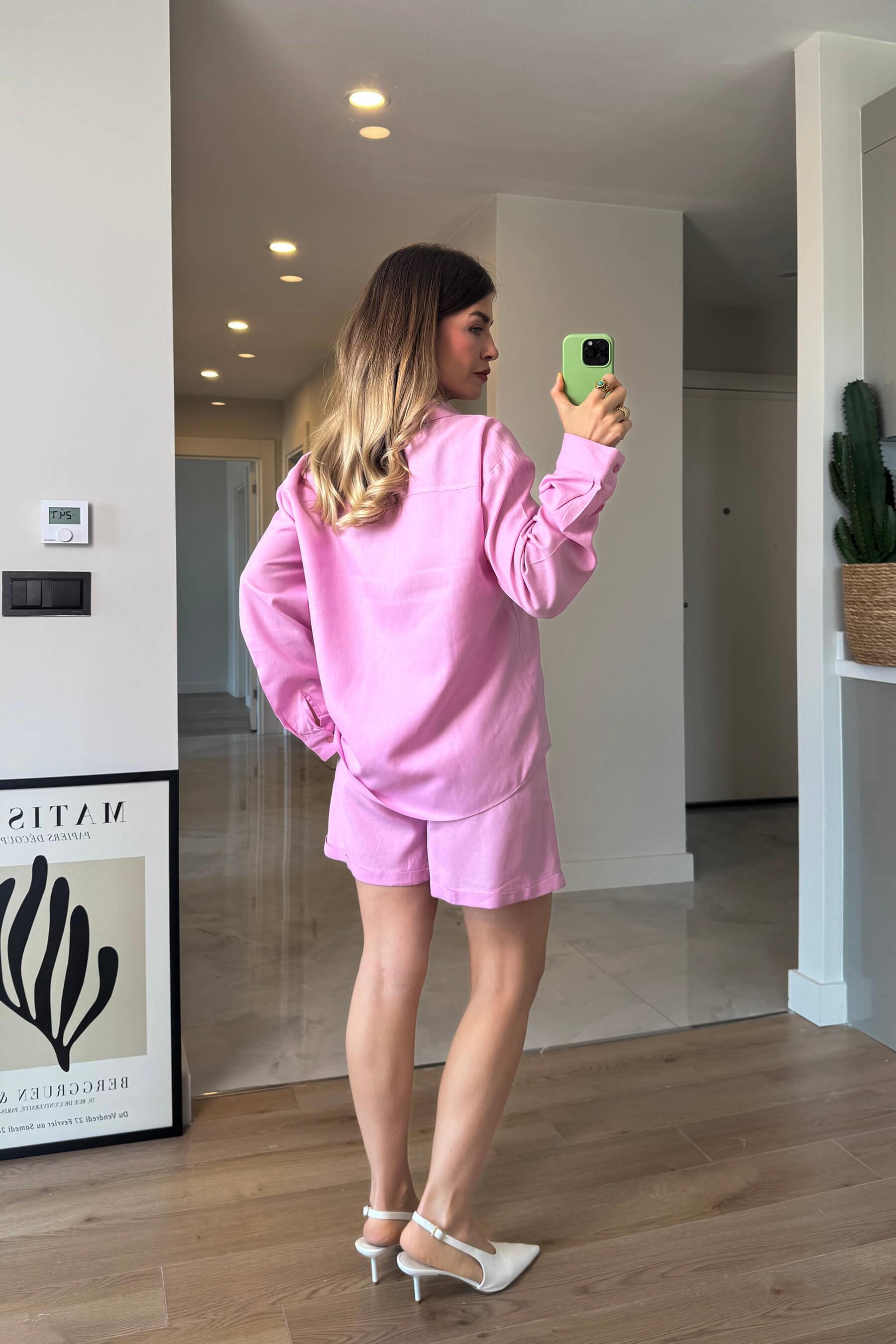 Pembe Premium Keten Gömlek