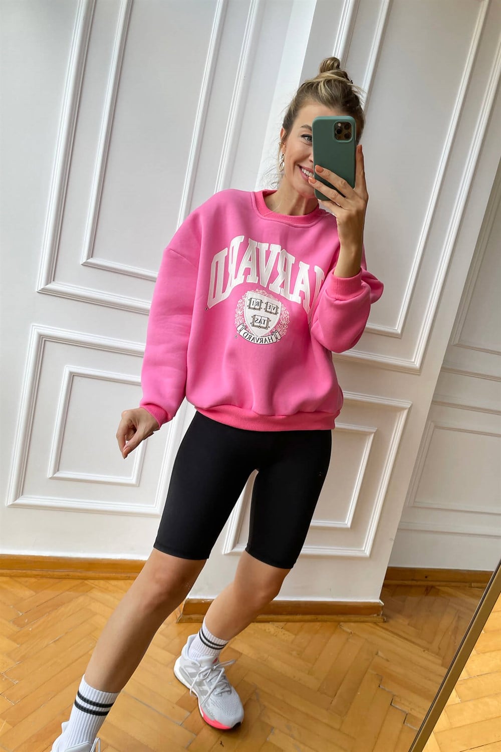 Pembe Şardonlu Harvard Baskılı Sweatshirt